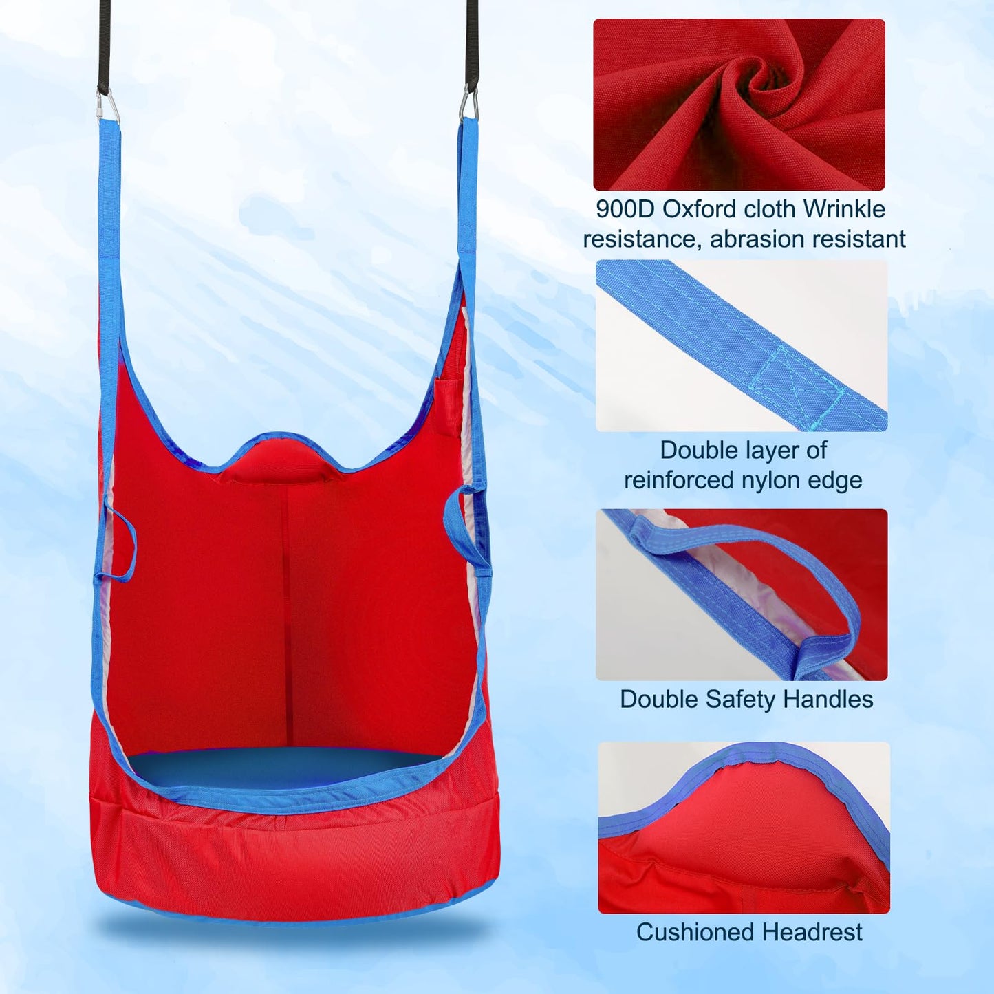 Upgraded Kids Pod Swing Chair,Child Hanging Hammock Chair with Led Lights,900D Oxford Cloth Pod Swing Seat for Indoor and Outdoor with All Accessories (Blue)