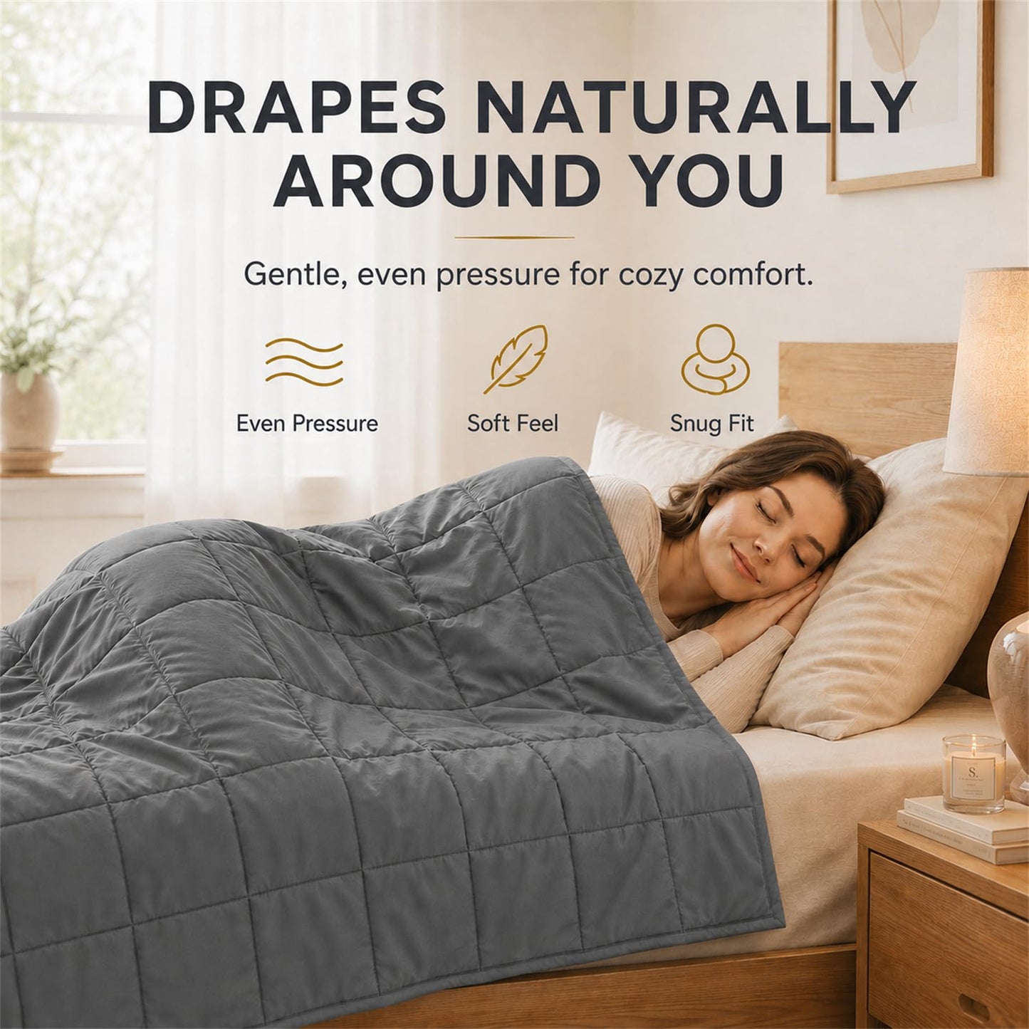 Smart Queen Cooling Weighted Blanket for Adults 15 lbs, 48"x72" Twin Size Heavy Blanket for Sleeping, Soft Breathable Cotton with Glass Beads, Machine Washable, Grey (Fits 120-160 lbs)