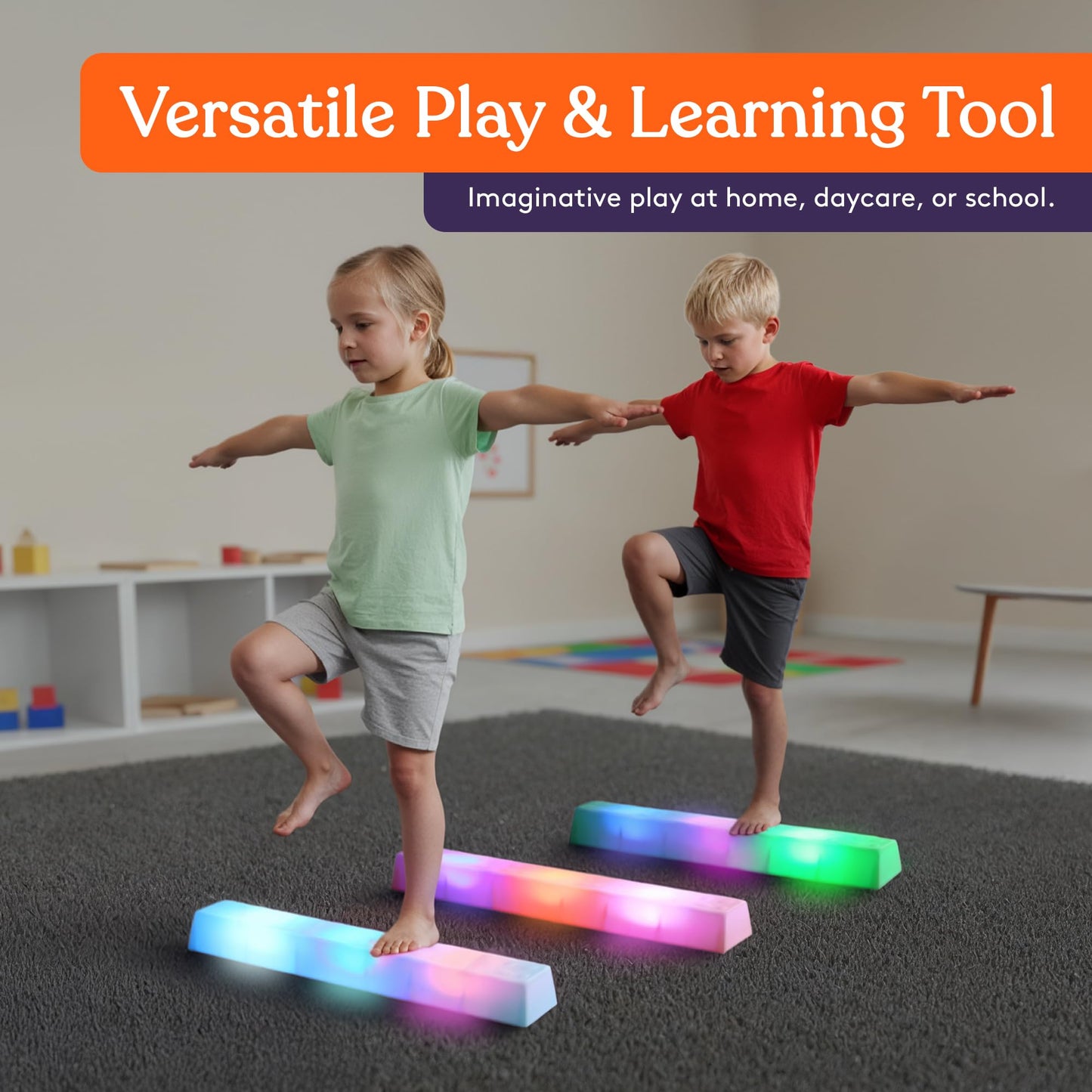 Special Supplies LED Stepping Stones for Kids -Light-Up Balance Blocks- Coordination & Balance for Toddlers & Children- Durable Non-Slip Rubber, Safe Indoor & Outdoor Play