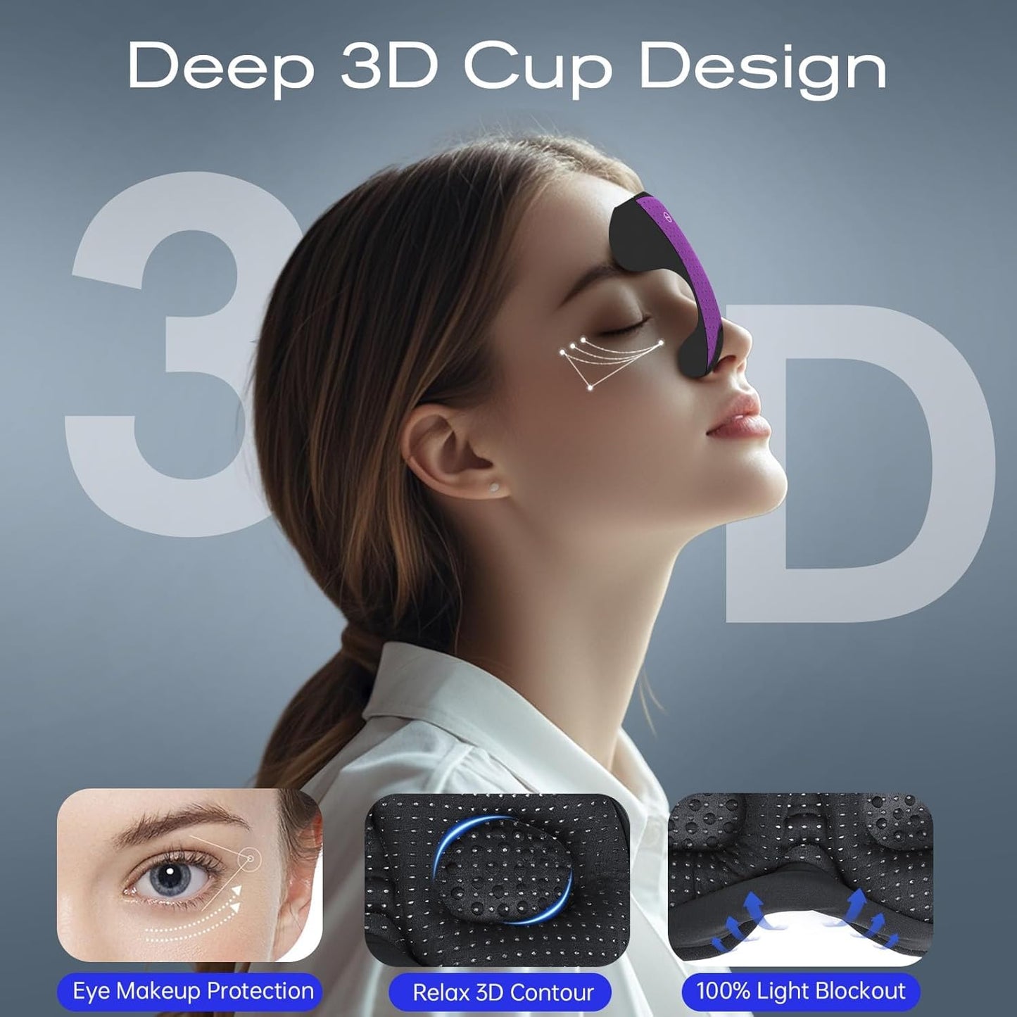 Bamboo Cotton Large Sleep Mask with Bluetooth Wireless Headphones - Blackout Eye Mask for Sleeping 3D Contoured Sleep Eye Cover Headband Ear Plugs Low Noise Hook for Men Women Better Experience (Grey)
