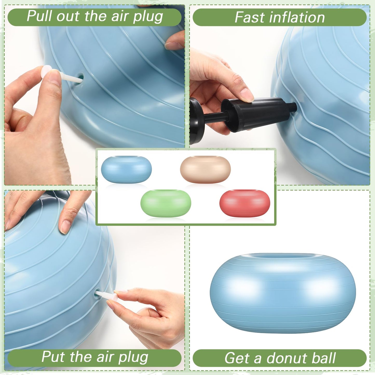 Libima 4 Pcs Flexible Seating for Classroom Inflatable Yoga Ball Chairs with Pump Donut Exercise Ball Chair Cushion Seat for Balance and Stability Training Home Office Gym Workout