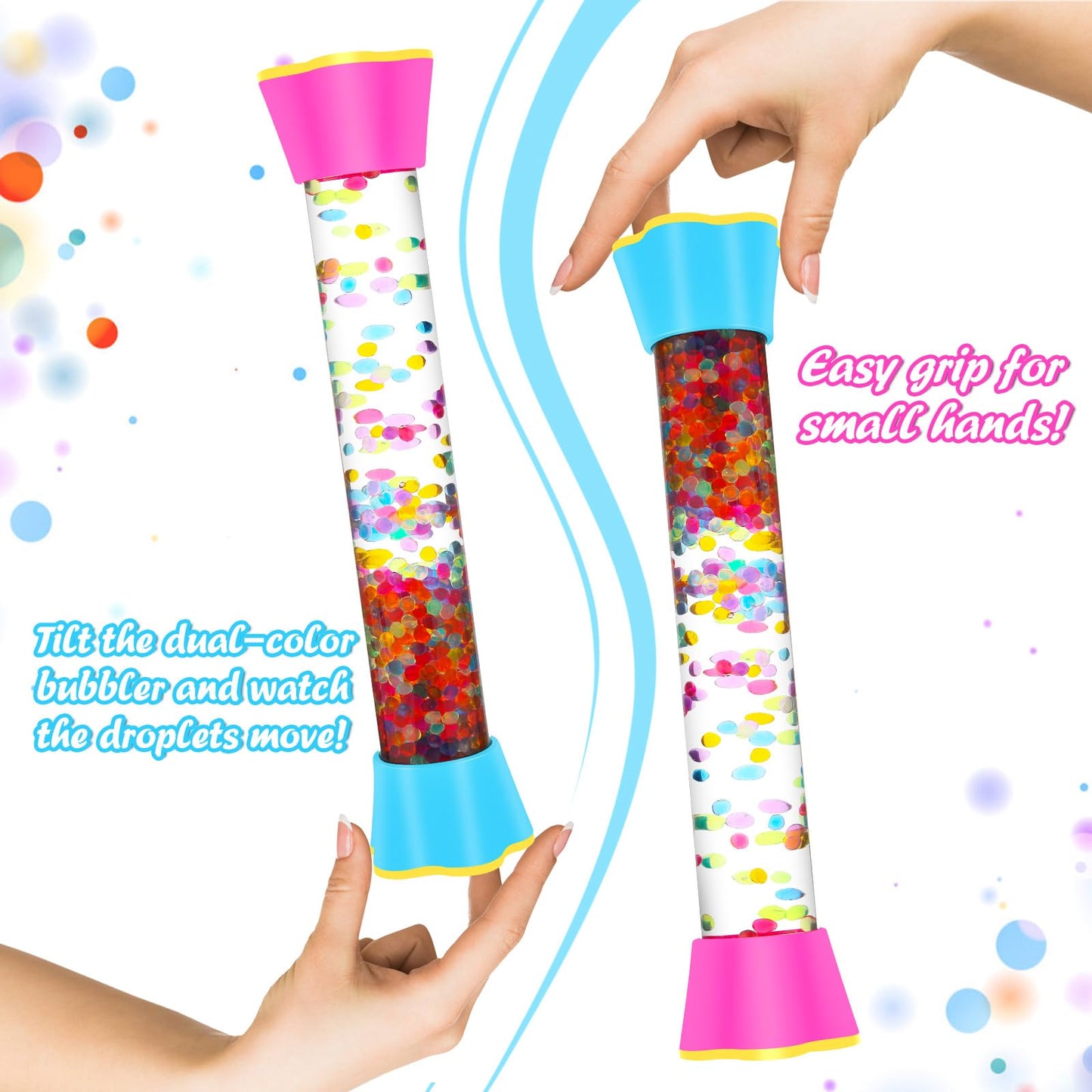 Sensory Fidget Tubes - Calming Toys for Kids & Adults- Sensory Tube with Glitter Bottle, Gravity Spinner, Bubble Drop Spiral - Fidget Toys for Classroom, Desk Decor, Office ( 2 Pack )