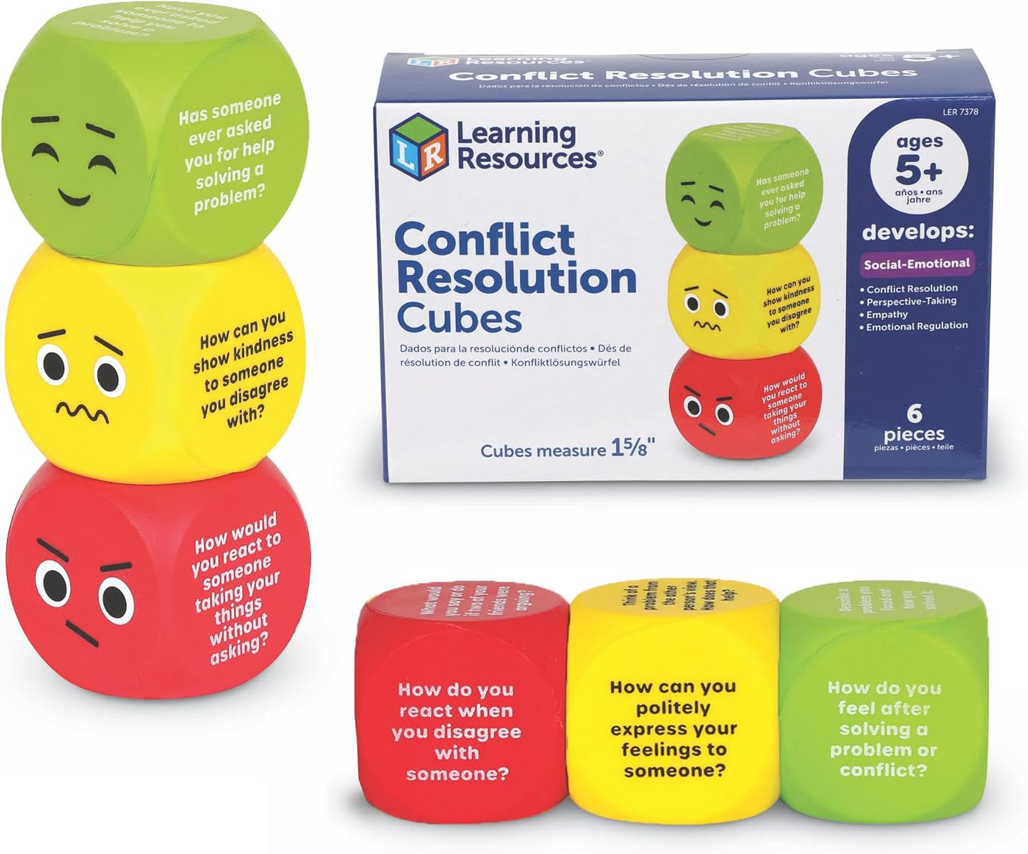 Learning Resources Conflict Resolution Cubes - Conversation Starter Cubes, Therapy Games for Kids, Social Skills Cards, Social Emotional Learning Games, Table Questions for Family Dinner