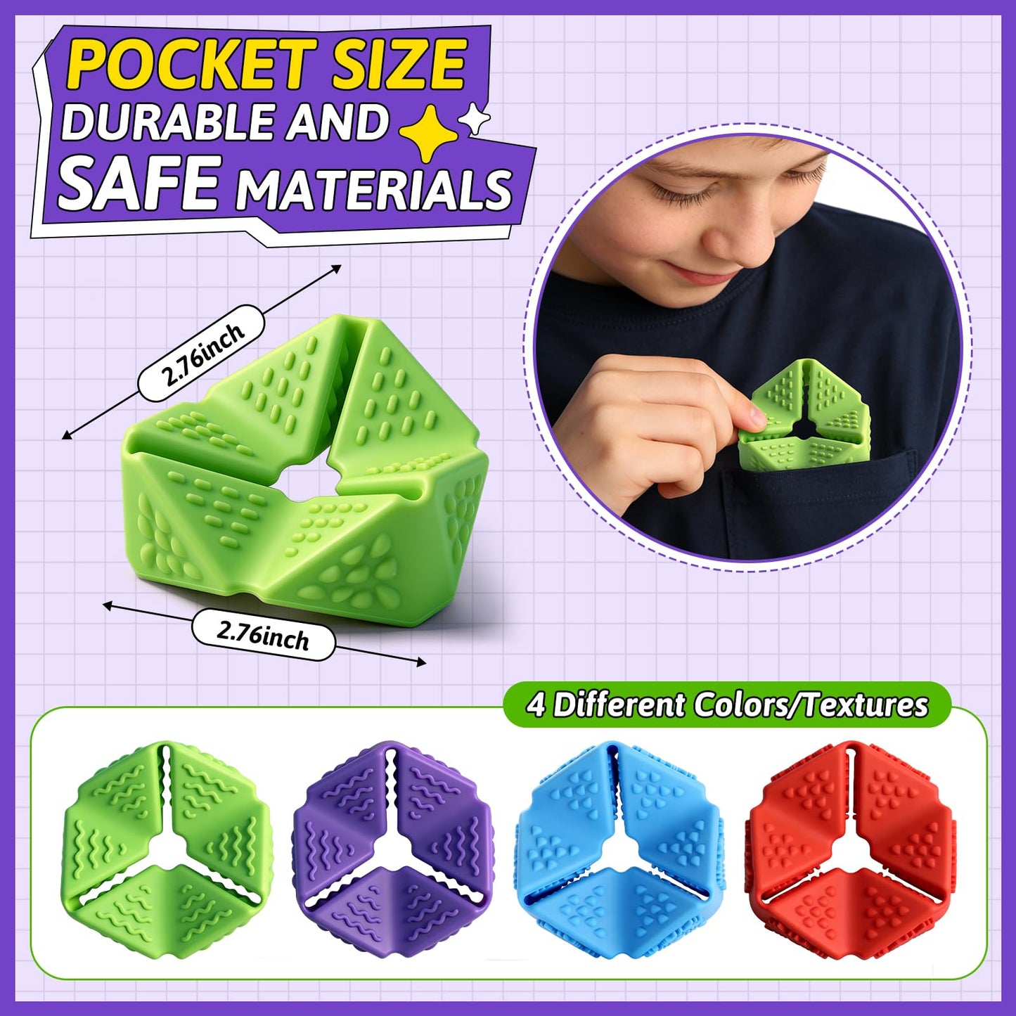 Sensory Fidget Toys, 4PCS Textures Sensory Flip Cube Quiet, Silicone Anxiety Relief for Autism ADHD, Novelty Toy for Kids or Adults, Best Gifts