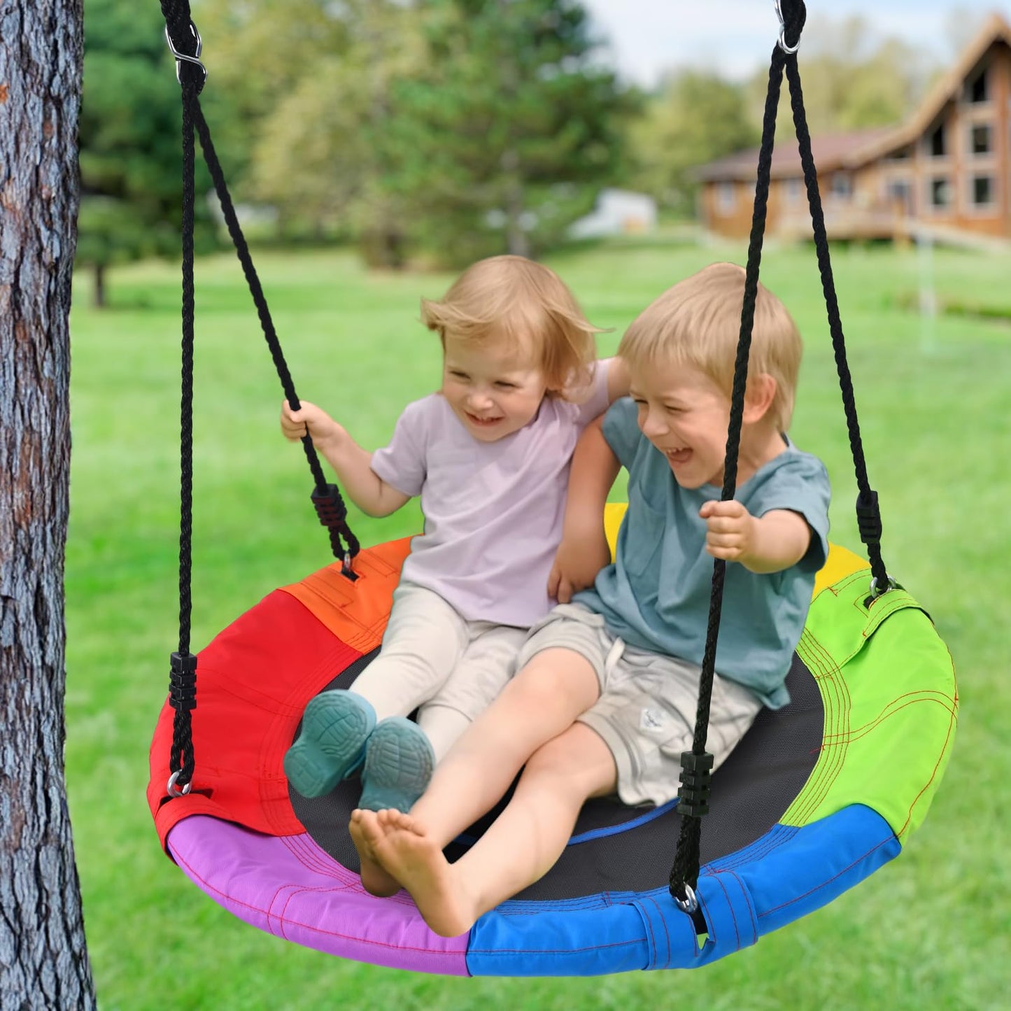 Trekassy 700lb 40 Inch Saucer Tree Swing for Kids Adults Outdoor 900D Oxford Waterproof with 2pcs Tree Hanging Straps, Steel Frame and Adjustable Ropes Blue