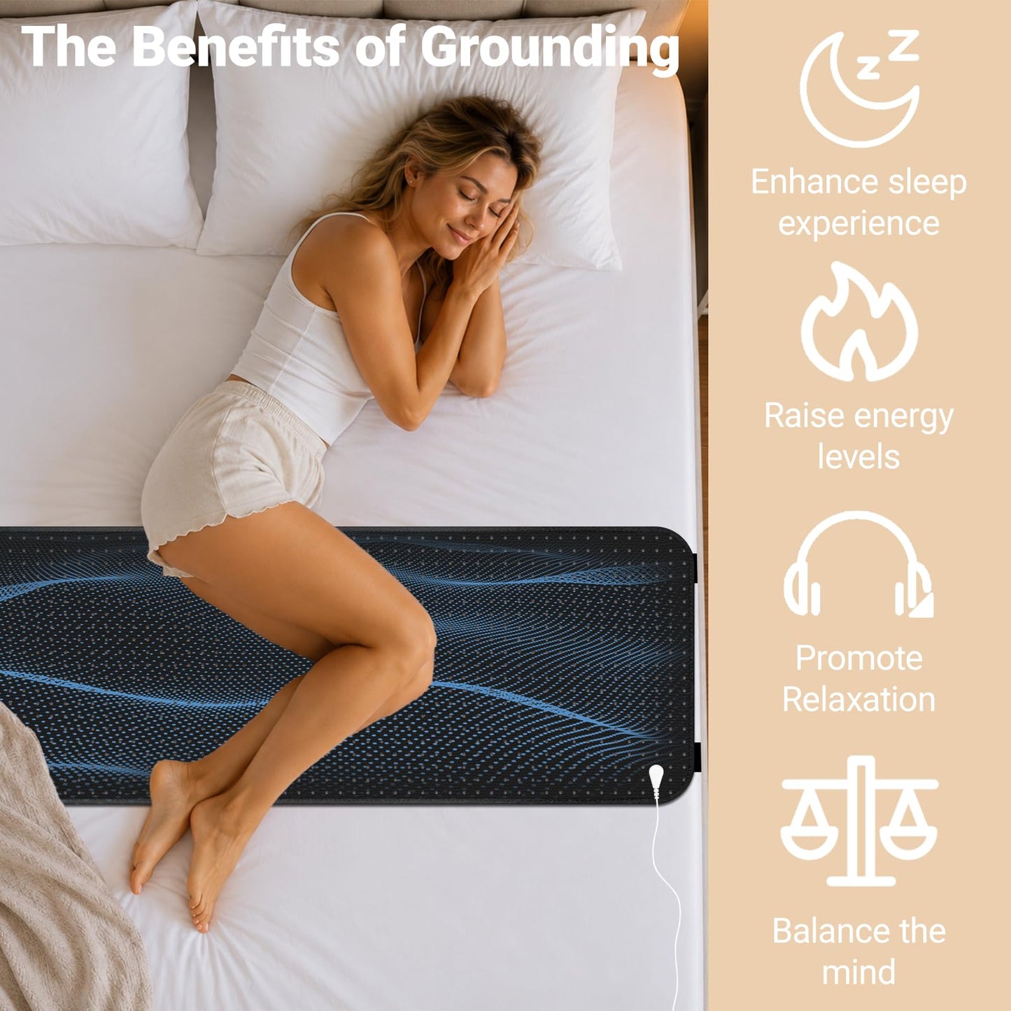 Grounding Mat for Bed,Grounding Bed Mat with Grounding Cord, Earth Pad Grounding Mat, Grounding Pad for Improving Sleep