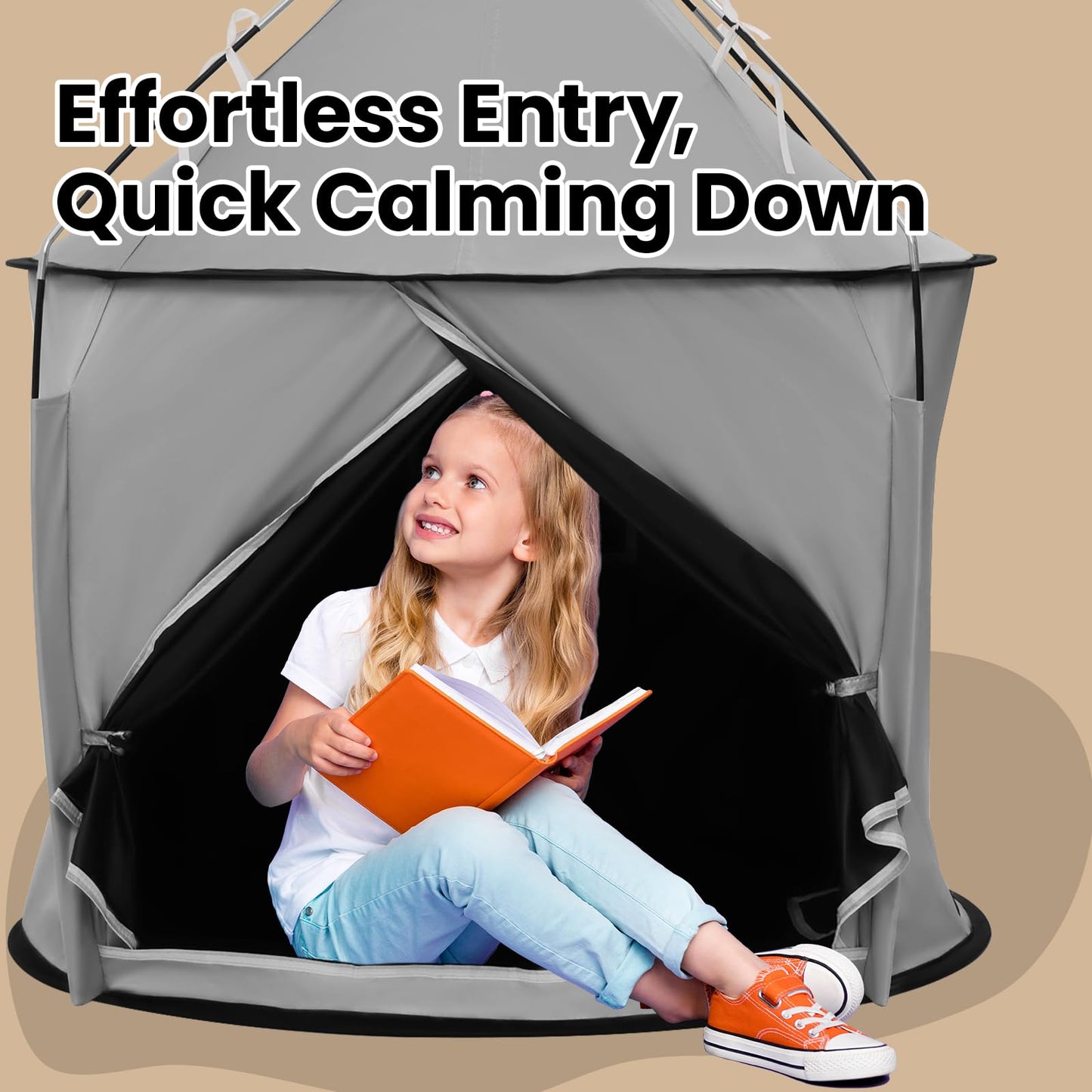 Blackout Sensory Tent, CPC Certified Calm Space for Autism Kids | Blackout Fabric, with Fan Port and Air Vent, CPC Certified Safe Structure, Spacious 39 x 39 x 45 in, Easy Setup