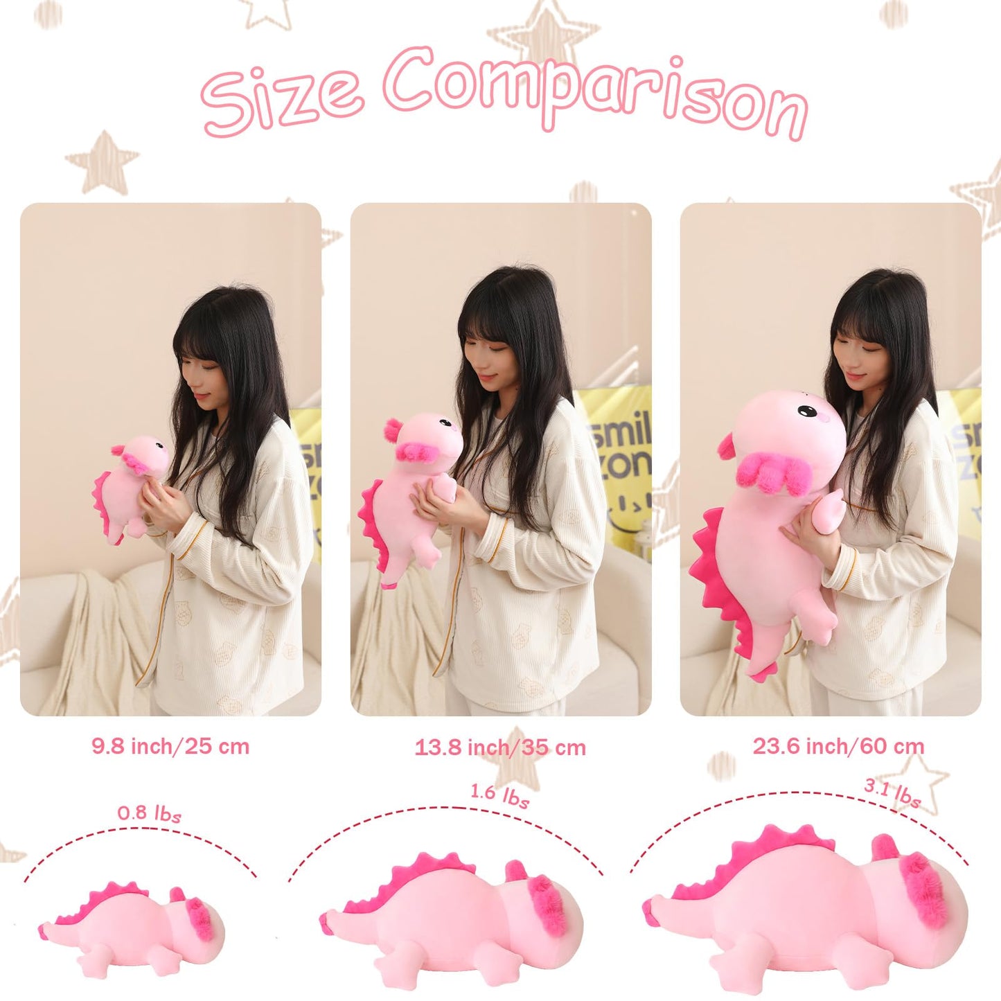 SQEQE Weighted Dinosaur Plush, Weighted Dinosaur Stuffed Animal, Dino Plushies Dino Pillow Toy Gift for Kids Adults 9.8 Inch, 0.8 Lbs