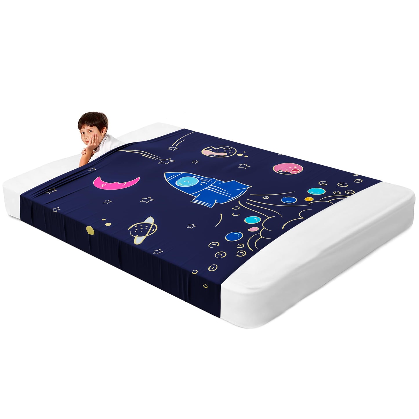 Deep Pressure Sensory Bed Sheet – Twin Sensory Compression Sheet Breathable Sleep Pod Blanket for Better Sleep Support – Calming Compression Blankets for Kids and Adults Blue Petal