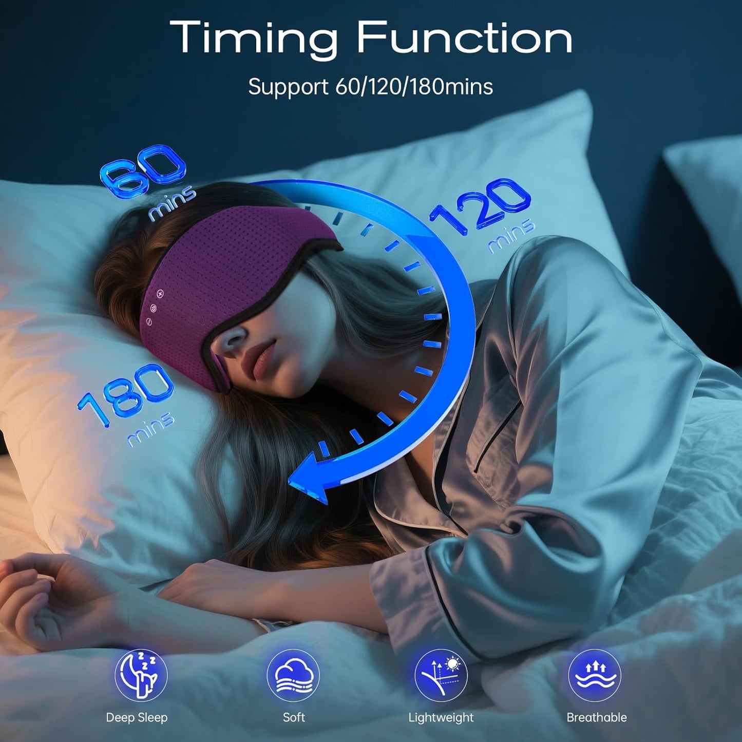 Bamboo Cotton Large Sleep Mask with Bluetooth Wireless Headphones - Blackout Eye Mask for Sleeping 3D Contoured Sleep Eye Cover Headband Ear Plugs Low Noise Hook for Men Women Better Experience (Grey)