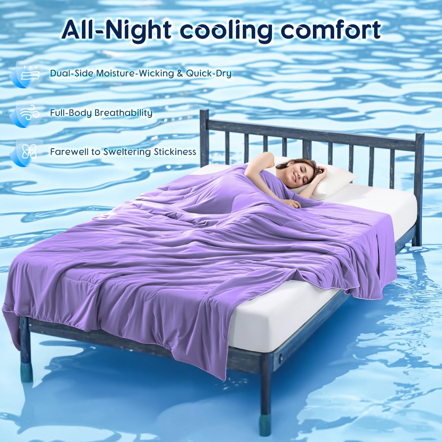 Cooling Blanket for Hot Sleepers & Night Sweats – Cooling Comforter, Breathable Lightweight Double-Sided Summer Bedding, Breathable Soft All Season (Lavender, Queen(90"x90"))