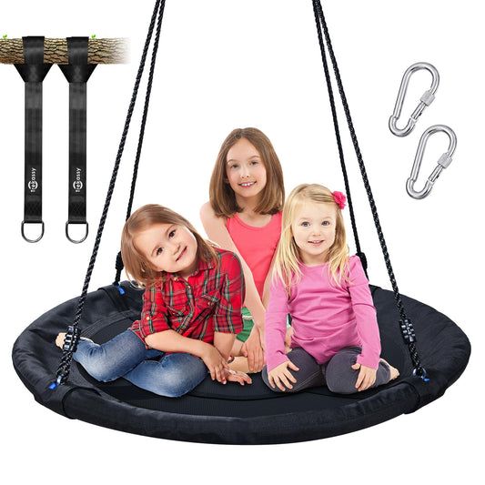 Trekassy 700lb 40 Inch Saucer Tree Swing for Kids Adults Outdoor 900D Oxford Waterproof with 2pcs Tree Hanging Straps, Steel Frame and Adjustable Ropes Blue