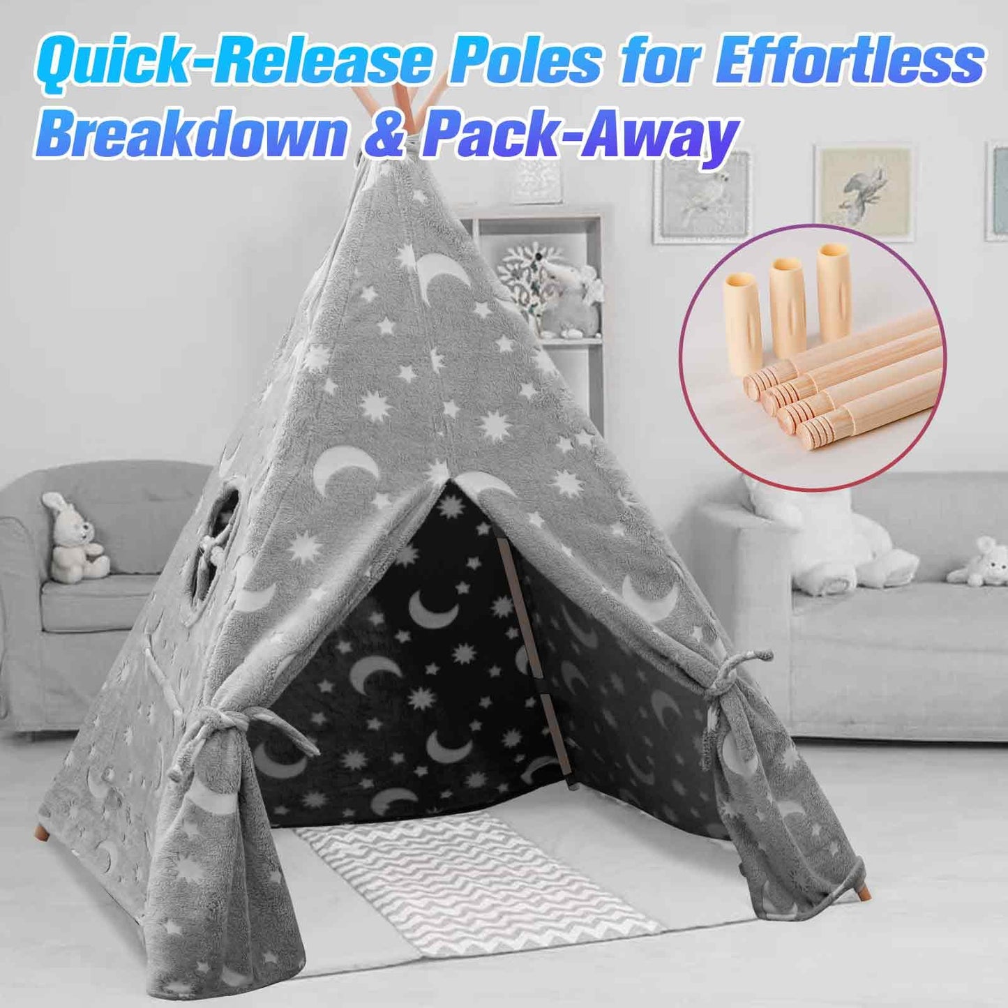 Teepee Tent for Kids,Portable Kids Play Tents,Indoor Glow Play Tent