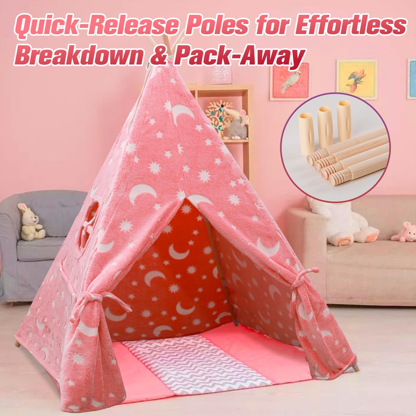 Teepee Tent for Kids,Portable Kids Play Tents,Indoor Glow Play Tent
