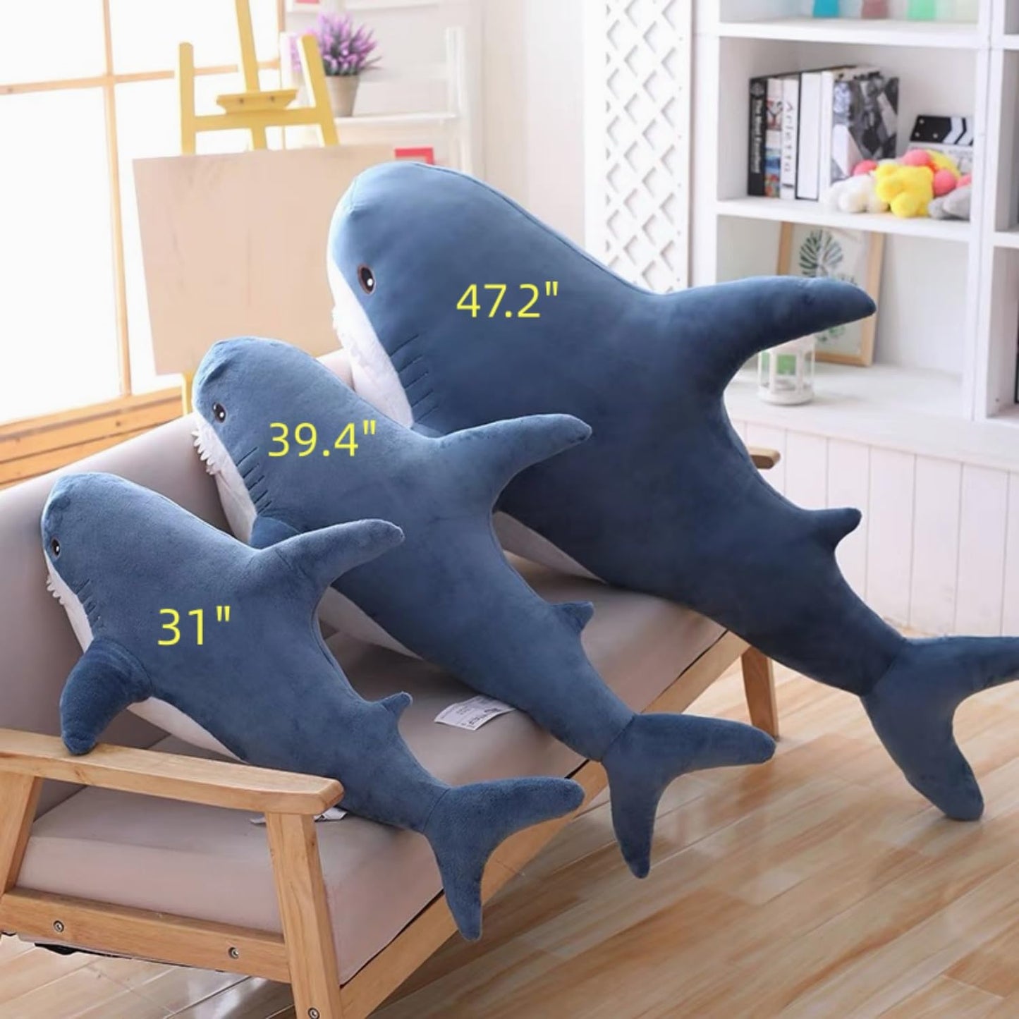 39.4 Inch XXL 15% Chubbier Weighted Giant Shark Stuffed Animal,Soft Chonky Shark Toys Shark Plush Pillows Stuffed Shark for Brave Boy's and Girl's Room Décor,Perfect Stress Relief for Women