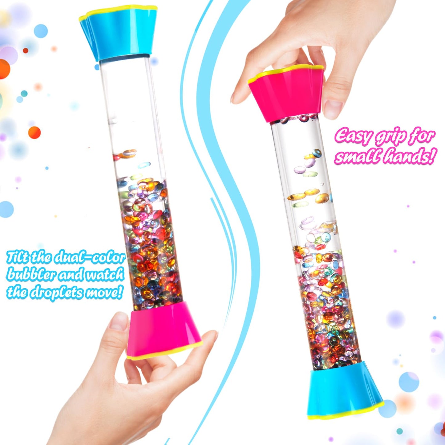 Sensory Fidget Tubes - Calming Toys for Kids & Adults- Sensory Tube with Glitter Bottle, Gravity Spinner, Bubble Drop Spiral - Fidget Toys for Classroom, Desk Decor, Office ( 2 Pack )