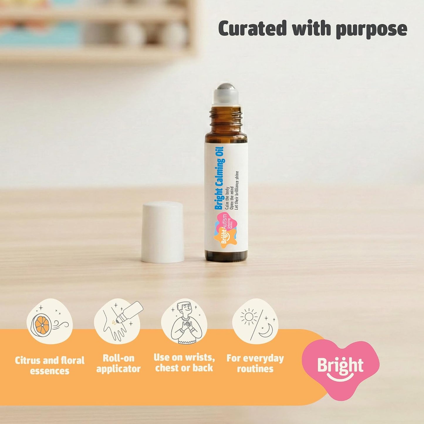 Bright Calming Oil by Bright Autism - Essential Kids Oil for Stress Relief - Natural Sleep Aid, Gentle Organic Blend Roll-On 10ml - Great Addition to Your Kids Sleep Routine.