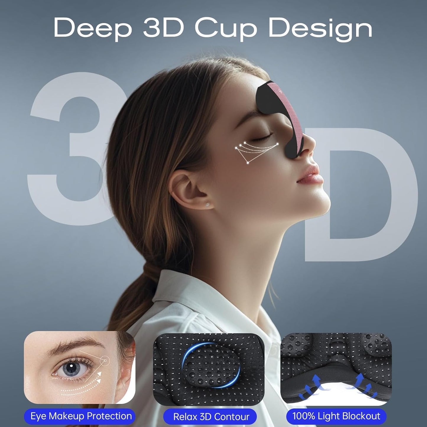 Bamboo Cotton Large Sleep Mask with Bluetooth Wireless Headphones - Blackout Eye Mask for Sleeping 3D Contoured Sleep Eye Cover Headband Ear Plugs Low Noise Hook for Men Women Better Experience (Grey)