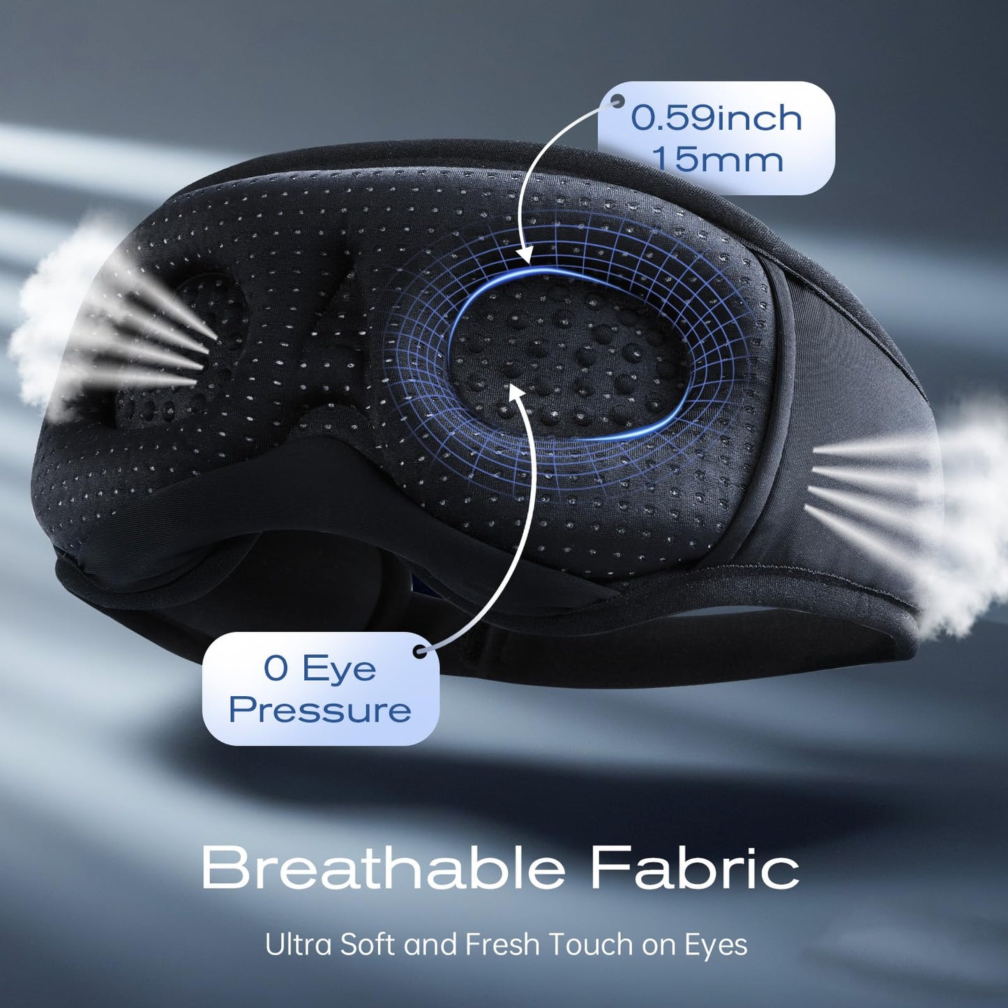 Bamboo Cotton Large Sleep Mask with Bluetooth Wireless Headphones - Blackout Eye Mask for Sleeping 3D Contoured Sleep Eye Cover Headband Ear Plugs Low Noise Hook for Men Women Better Experience (Grey)
