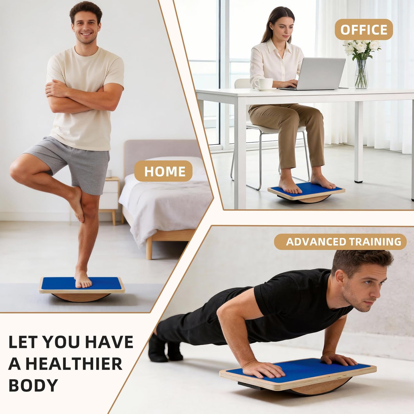 Juoe Balance Board Wobble Board for Adults and Kids - Anti-Slip 350LBS Balance Board for Physical Therapy,Balance Training,Posture Correction,Standing Desk Core Strength Wooden Balance Rocker Board