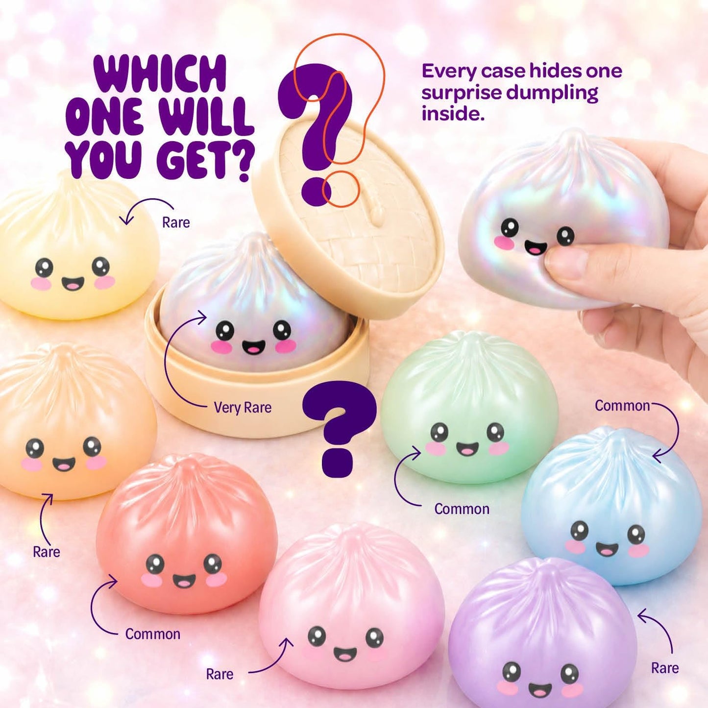 Glitter Dumpling Squishy Mystery Box - UV Color-Changing - Squishies Squeeze Toys - Squishys Big Dumplings Fidget Stress Sensory Toys - Gifts for Kids, Teens, Girls, Boys - Desk Toy