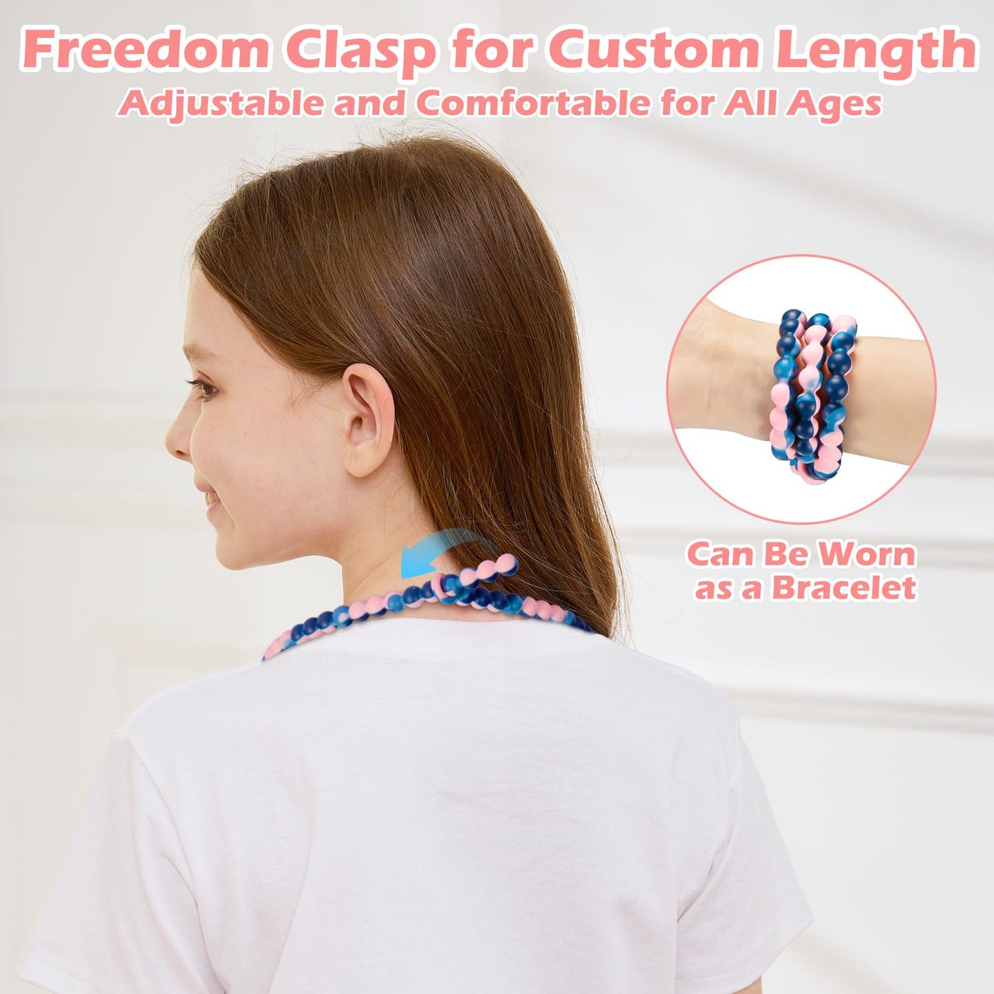 Chew Necklaces for Sensory Kids and Adults, Chewy Necklace Sensory Toys for Nail Biting, Silicone Necklace for Autism, ADHD, SPD, Fidget Oral Chew Toys for Boys and Girls Kids