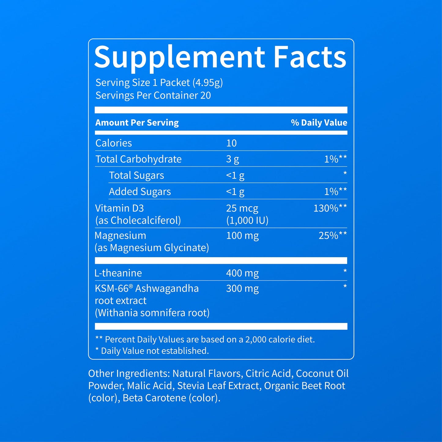 Nello Supercalm Powdered Drink Mix, Cortisol Reducer and Sleep Aid Supplement, L Theanine, Ksm-66 Ashwagandha, Magnesium Glycinate, Vitamin D 3, No Sugar, Non GMO, On The Go, 20 Ct, Raspberry Lemonade