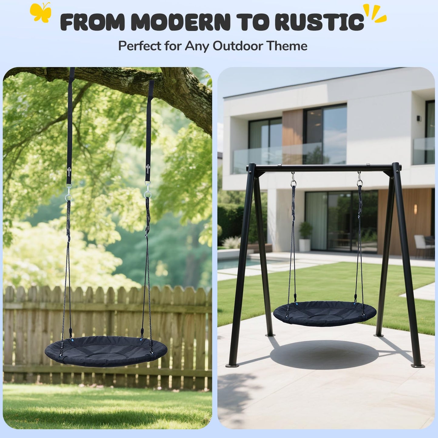 Trekassy 700lb 40 Inch Saucer Tree Swing for Kids Adults Outdoor 900D Oxford Waterproof with 2pcs Tree Hanging Straps, Steel Frame and Adjustable Ropes Blue