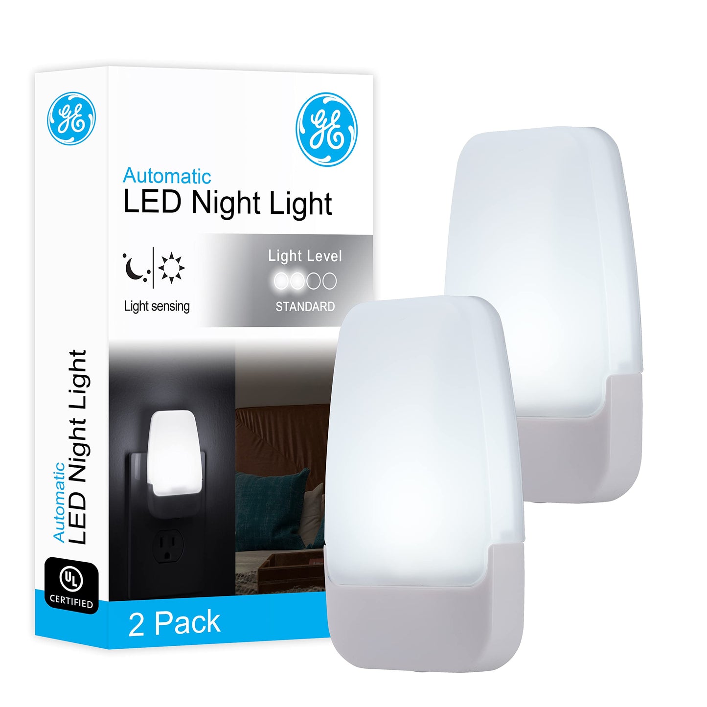GE Sleeplite Night Lights Plug Into Wall, Dusk to Dawn Sensor, Ambient Lighting, Sleep Aid, Bathroom Décor, LED Lights for Bedroom, Apartment Essentials, Smart Home,76135, Amber, 2 Pack