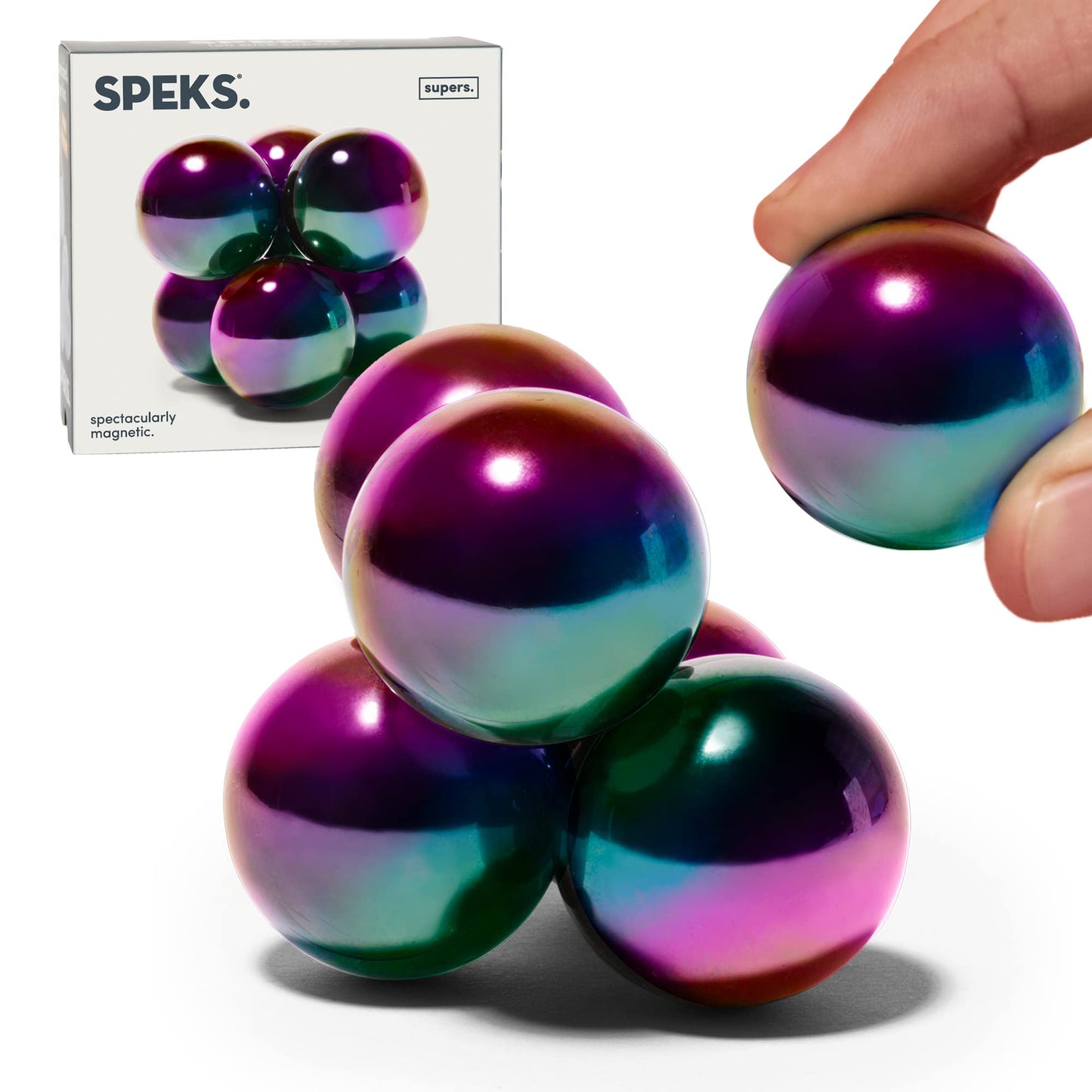 Speks Supers Magnetic Balls Fidget Toy for Adults and Teens 14+ | Stress Relief, Desk Toy | Stocking Stuffers & Office Holiday Gifts | Oil Slick 6 Pack