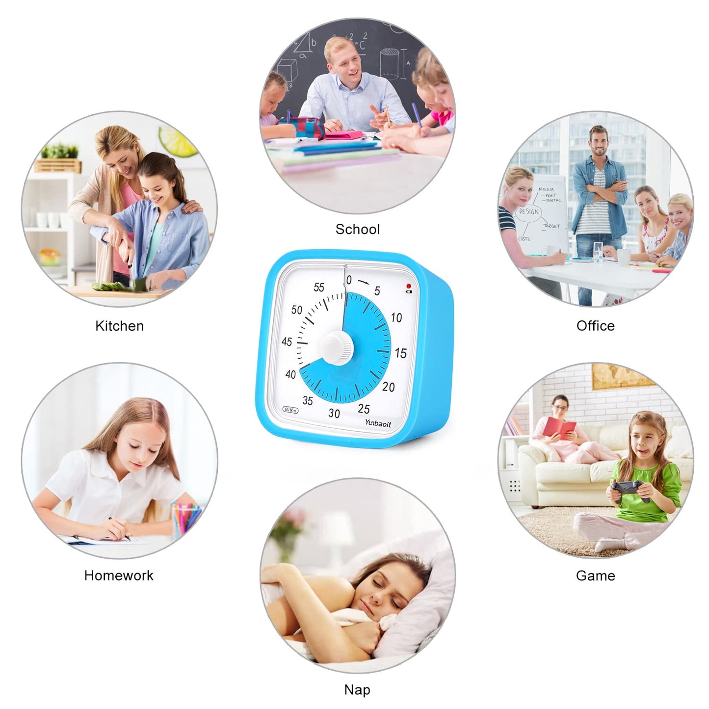 Yunbaoit Visual Timer with Protective Case, Rainbow Disk 60 Minute Countdown Timer for Kids and Adults, Silent Time Management Tool(Blue Rainbow)