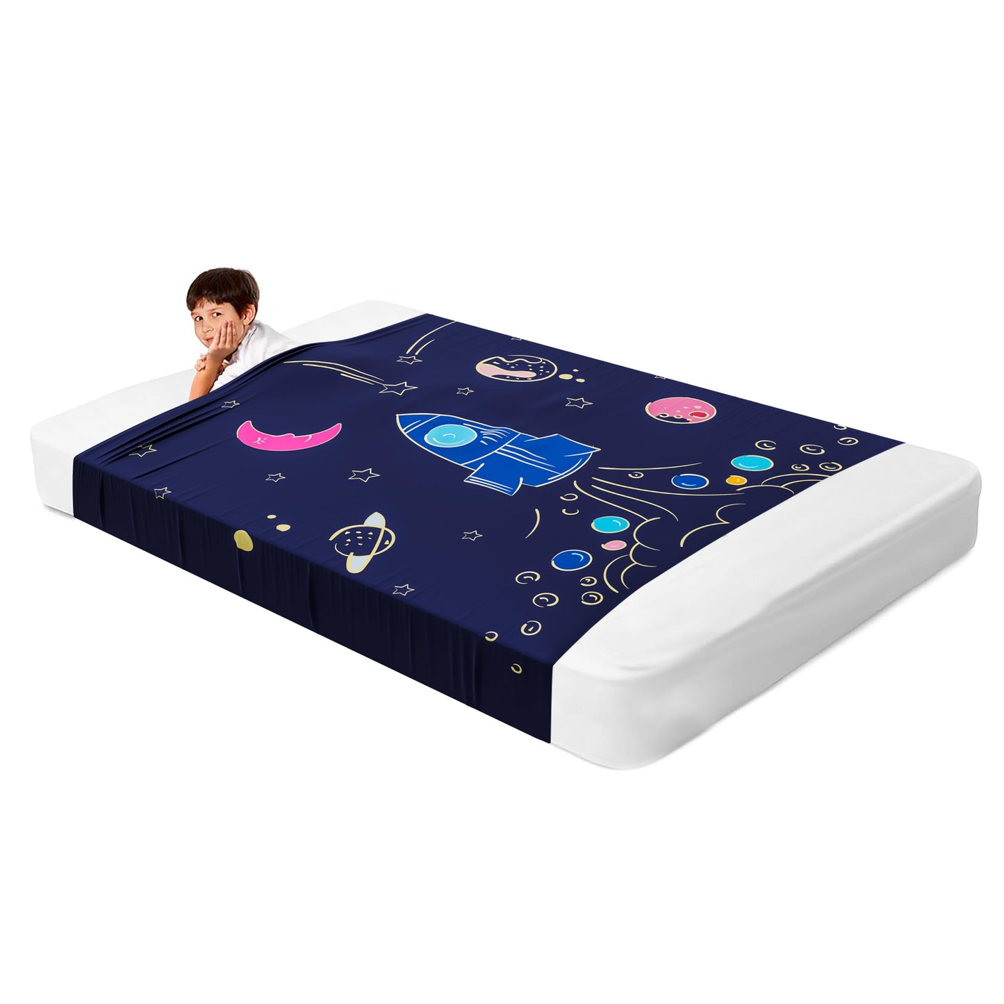 Deep Pressure Sensory Bed Sheet – Twin Sensory Compression Sheet Breathable Sleep Pod Blanket for Better Sleep Support – Calming Compression Blankets for Kids and Adults Blue Petal