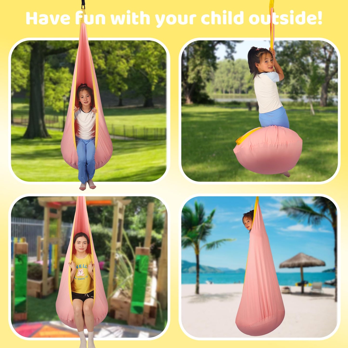 HiCamer Sensory Swing for Kids indoor and outdoor Pod hammock Chair Seat Upgrade Max 300 lbs Hanging Swing with Inflatable Cushion Includes Hardware Hanger Kit for Aspergers Autism ADHD (Cranberry)