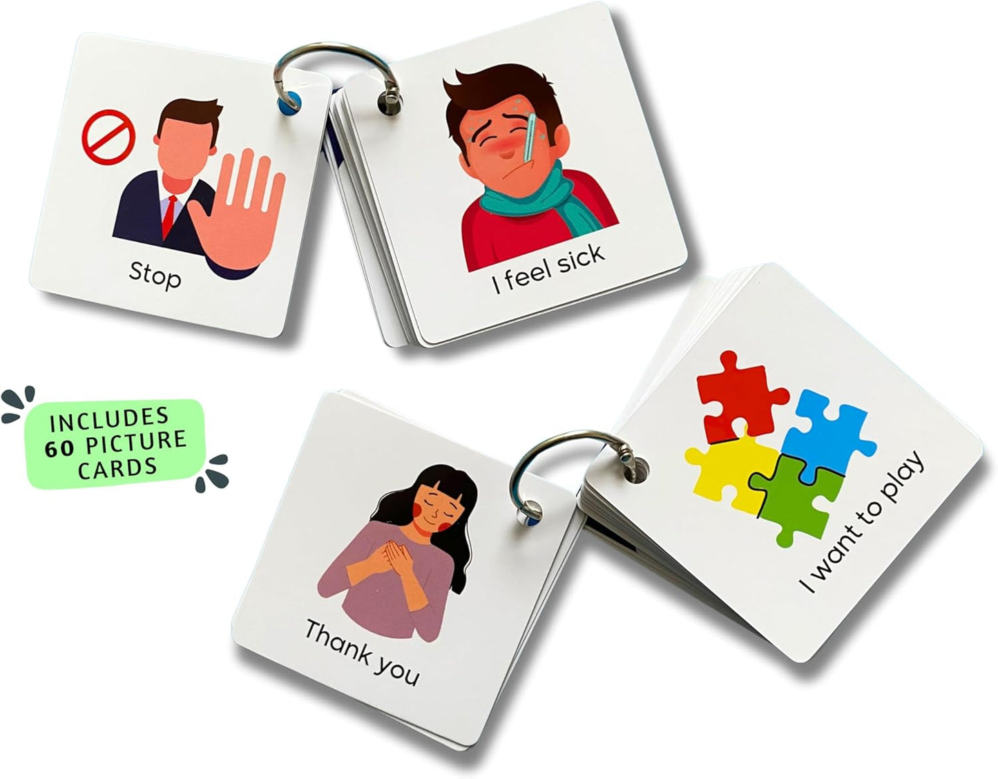 Plastic Communication Cards for Non Verbal Children and Adults with Autism, Speech Delay Visual aid