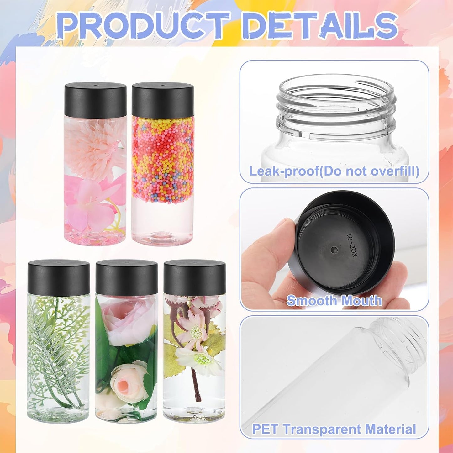 YEXEXINM 16 Pcs Empty Sensory Bottles Kits, 300 ml Leakproof Clear Plastic Sensory Bottles with Lids with Sequins Accessories, Reusable Water Bottles for Sensory Crafts Handmade Party Supply