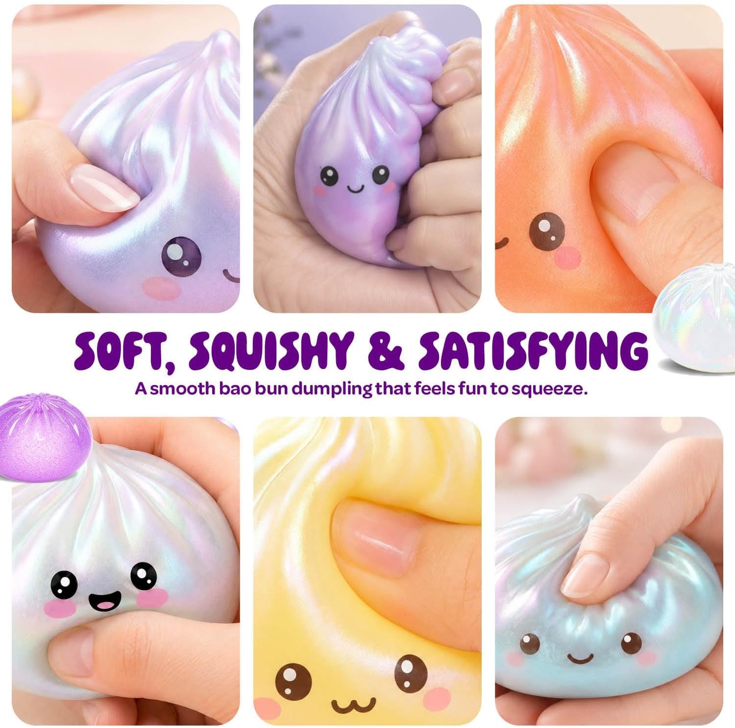 Glitter Dumpling Squishy Mystery Box - UV Color-Changing - Squishies Squeeze Toys - Squishys Big Dumplings Fidget Stress Sensory Toys - Gifts for Kids, Teens, Girls, Boys - Desk Toy