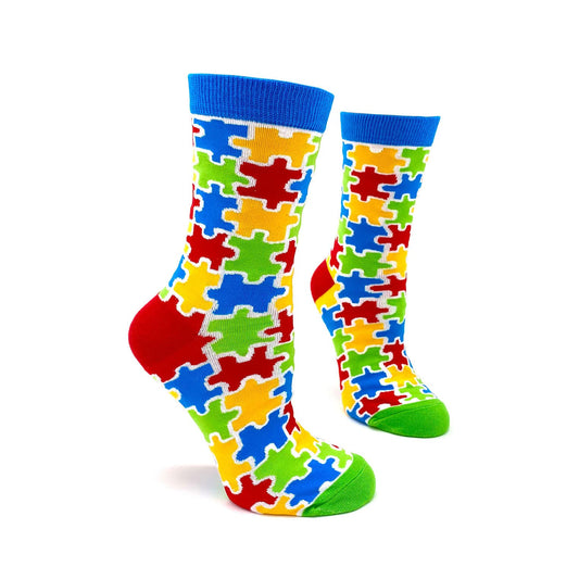 Fabdaz Colorful Autism Awareness Puzzle Pieces Women's Novelty Crew Socks - 1 Pair, 1 Size Fits Most