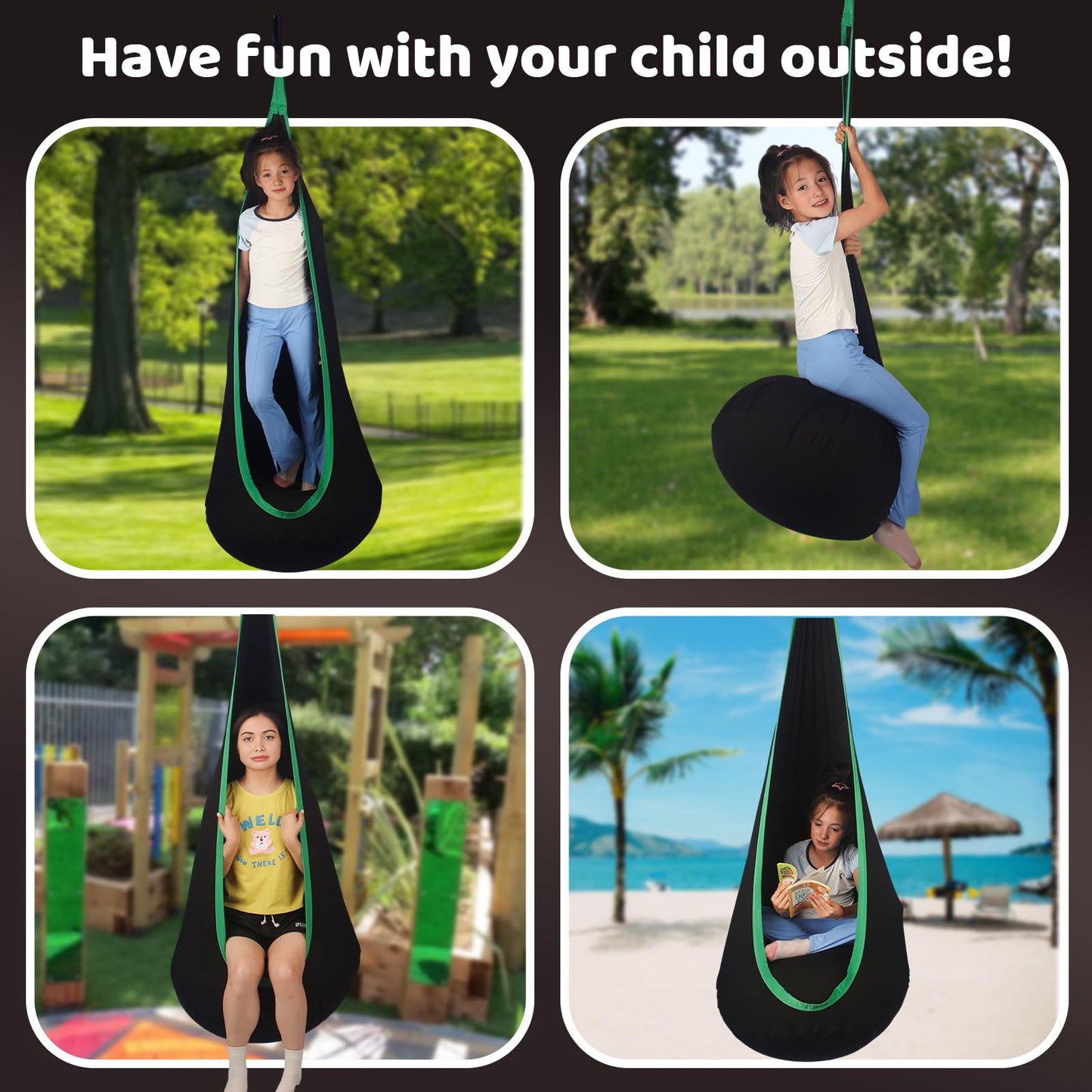HiCamer Sensory Swing for Kids indoor and outdoor Pod hammock Chair Seat Upgrade Max 300 lbs Hanging Swing with Inflatable Cushion Includes Hardware Hanger Kit for Aspergers Autism ADHD (Cranberry)