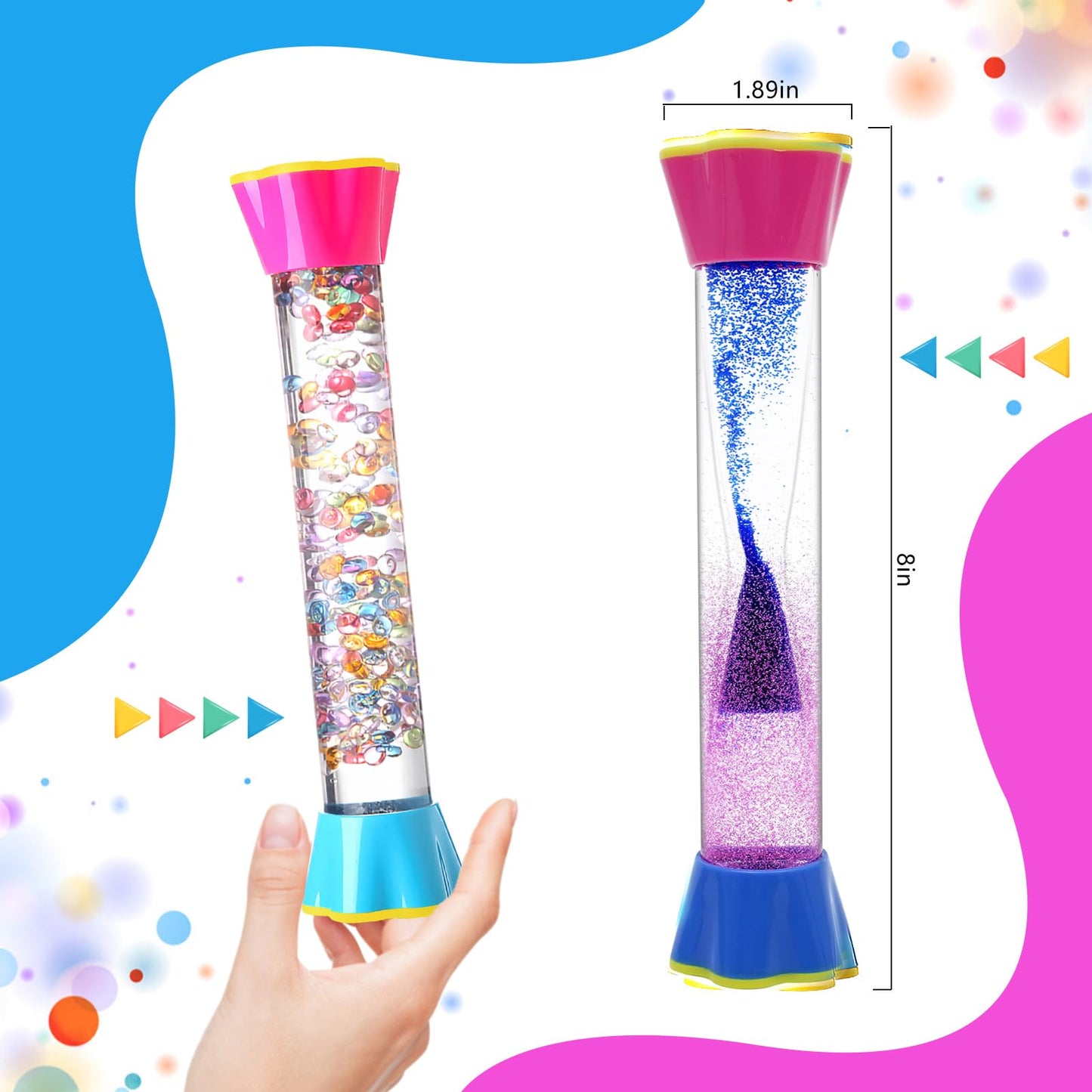 Sensory Fidget Tubes - Calming Toys for Kids & Adults- Sensory Tube with Glitter Bottle, Gravity Spinner, Bubble Drop Spiral - Fidget Toys for Classroom, Desk Decor, Office ( 2 Pack )