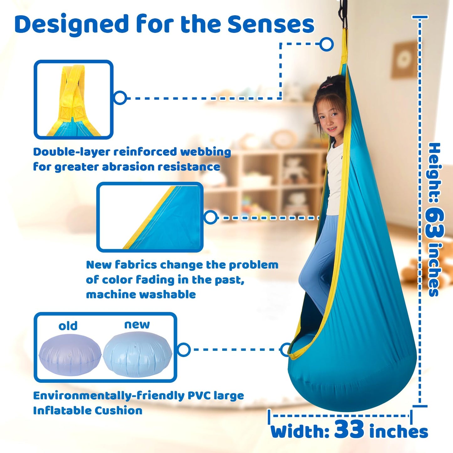 HiCamer Sensory Swing for Kids indoor and outdoor Pod hammock Chair Seat Upgrade Max 300 lbs Hanging Swing with Inflatable Cushion Includes Hardware Hanger Kit for Aspergers Autism ADHD (Cranberry)