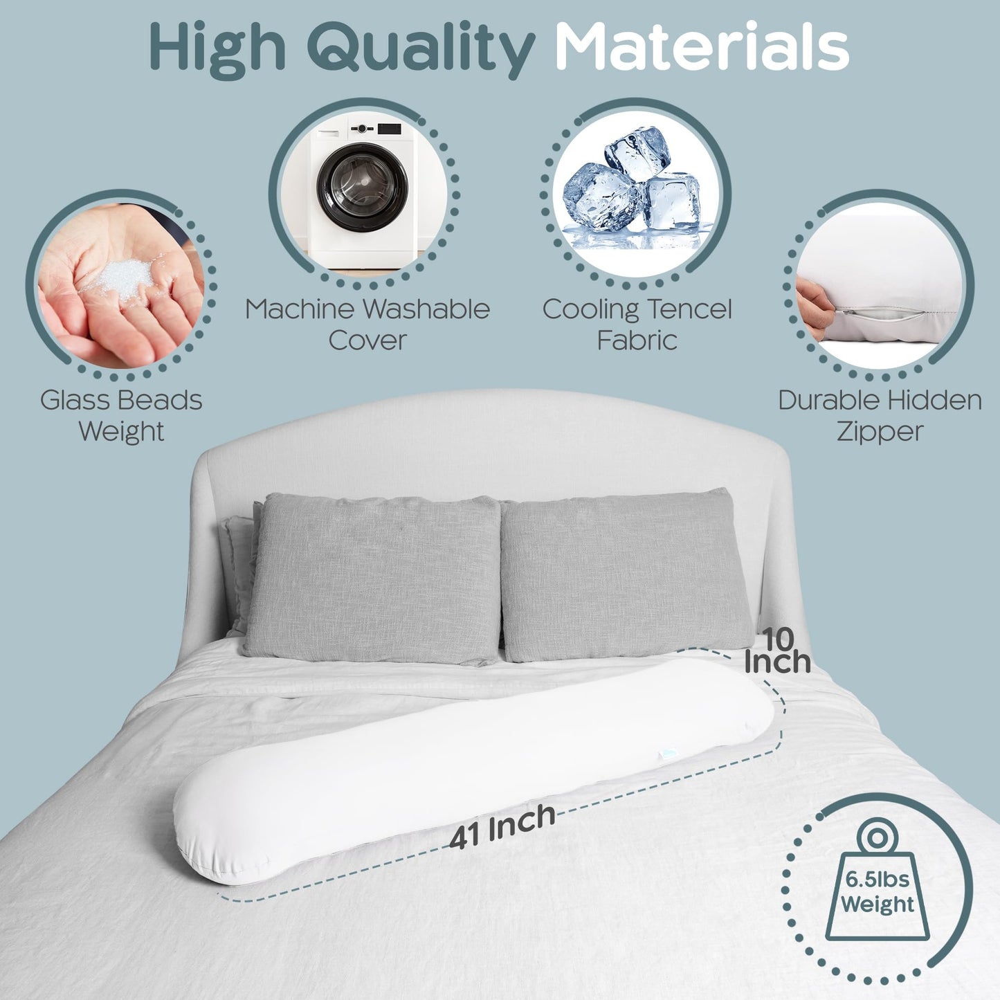SleepCloud Weighted Body Pillow 6.5lbs - Weighted Pillow for Deeper Sleep (41" x 10") - Cooling Body Pillows for Adults, Full Body Pillow for Sleeping, Side Sleeper Body Pillow with Cover