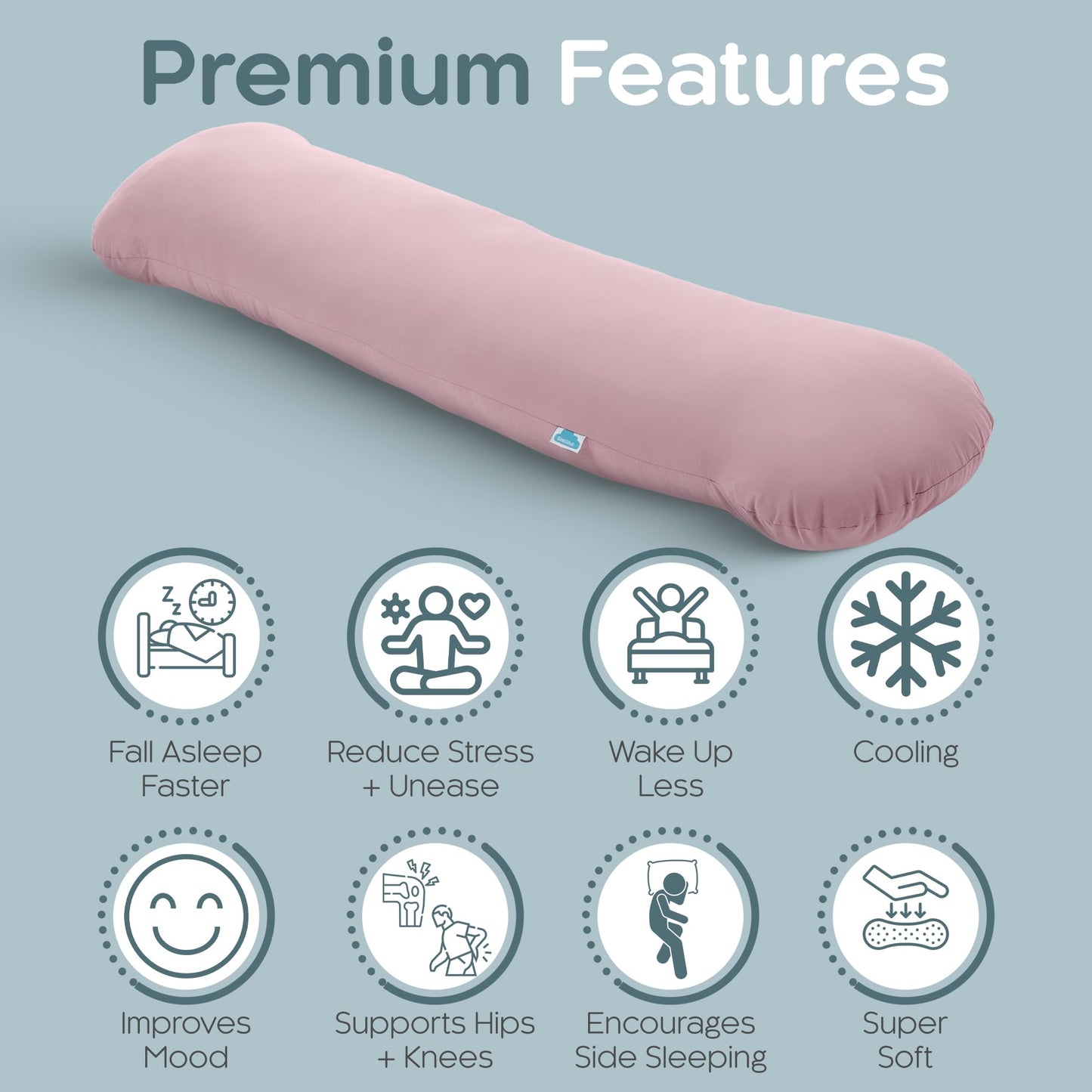 SleepCloud Weighted Body Pillow 6.5lbs - Weighted Pillow for Deeper Sleep (41" x 10") - Cooling Body Pillows for Adults, Full Body Pillow for Sleeping, Side Sleeper Body Pillow with Cover