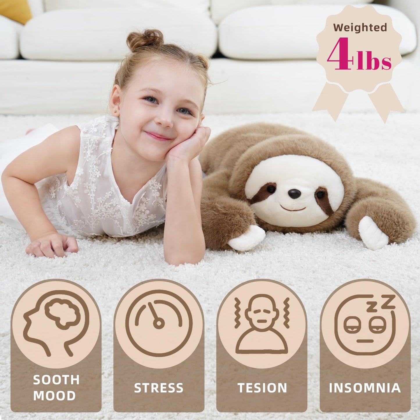 Weighted Sloth Stuffed Animal – 25 Inch, 4 lbs Plush Lying Toy for Kids and Adults – Soft and Cozy Weighted Companion for Bedtime, Gifting, and Everyday Comfort
