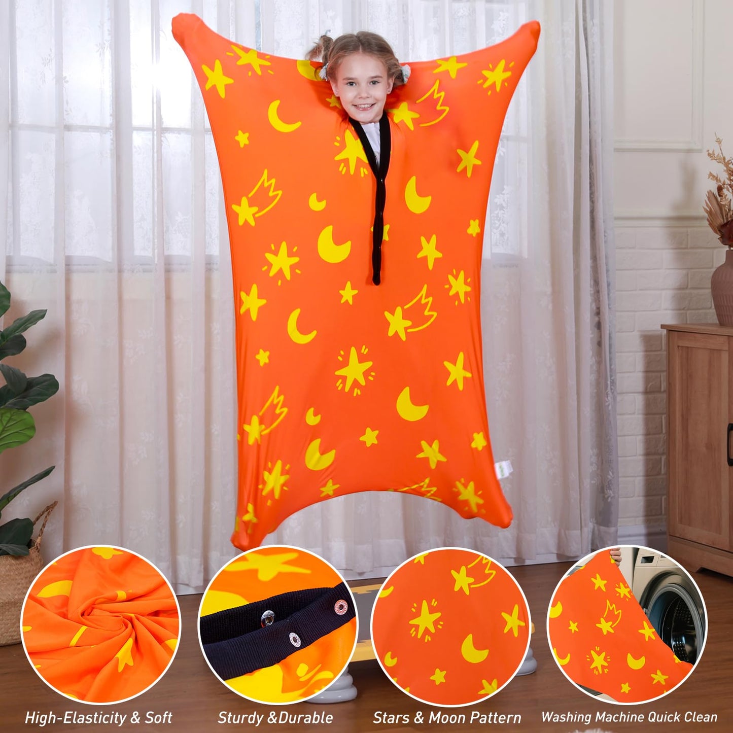 Sensory Body Sock, 47" x 27" Sensory Sack Premium Sensory Sock Glow in The Dark for 6-9 Autistic Children, Good for Height: 41"-51" Medium, Green