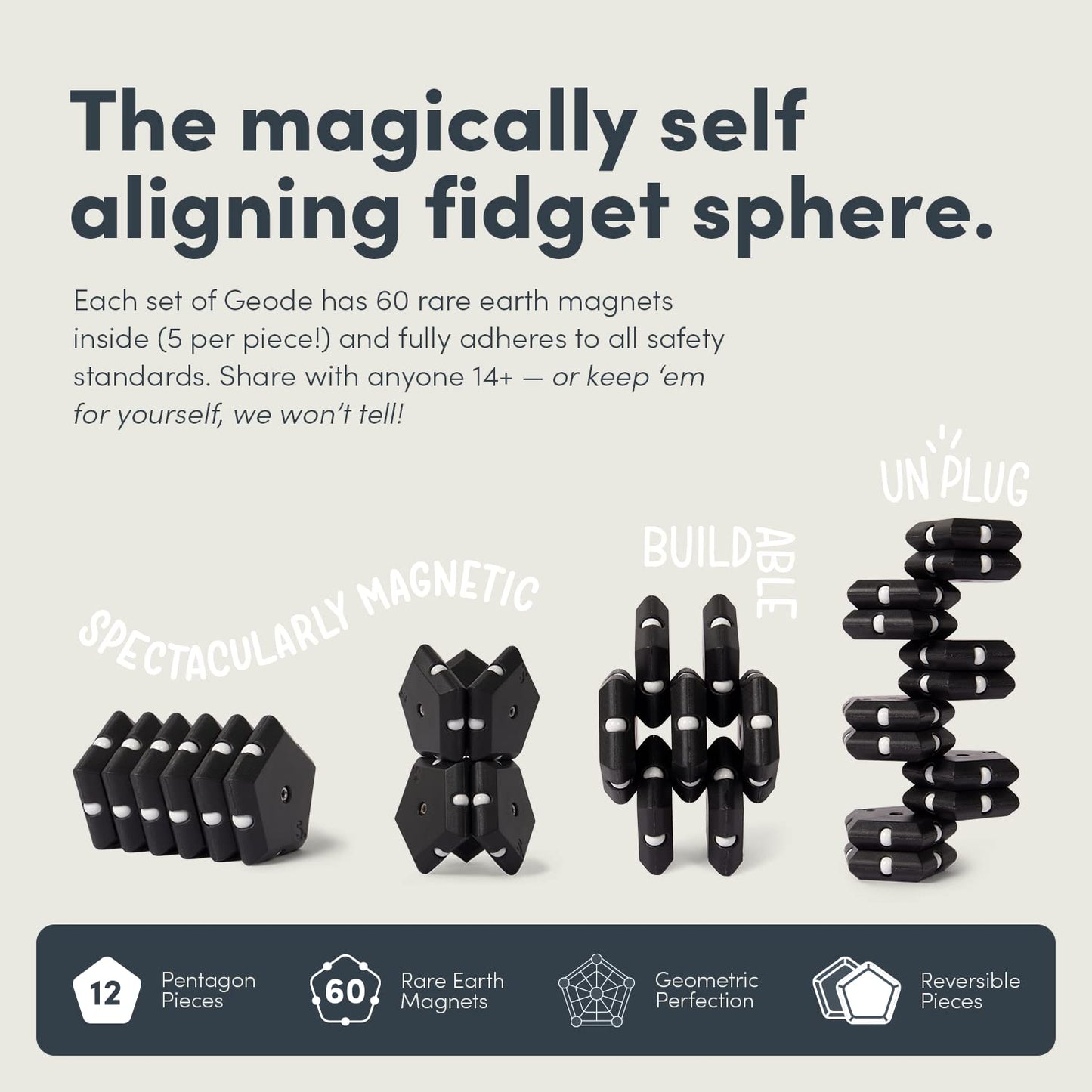 Speks Geode Magnetic Fidget Toy | Sensory Desk Toy for Adults & Teens 14+ | Stress Relief Gift | Sphere, Cool