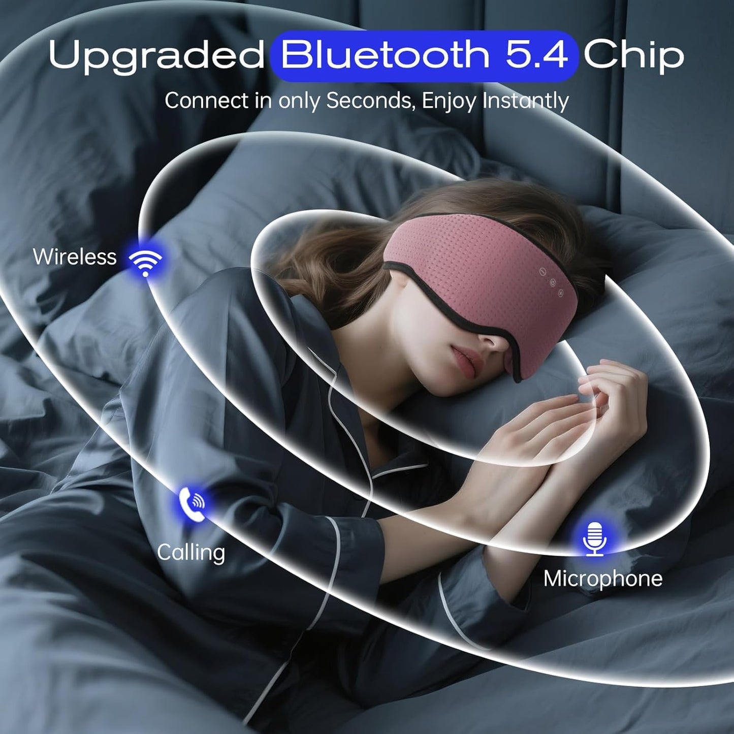 Bamboo Cotton Large Sleep Mask with Bluetooth Wireless Headphones - Blackout Eye Mask for Sleeping 3D Contoured Sleep Eye Cover Headband Ear Plugs Low Noise Hook for Men Women Better Experience (Grey)
