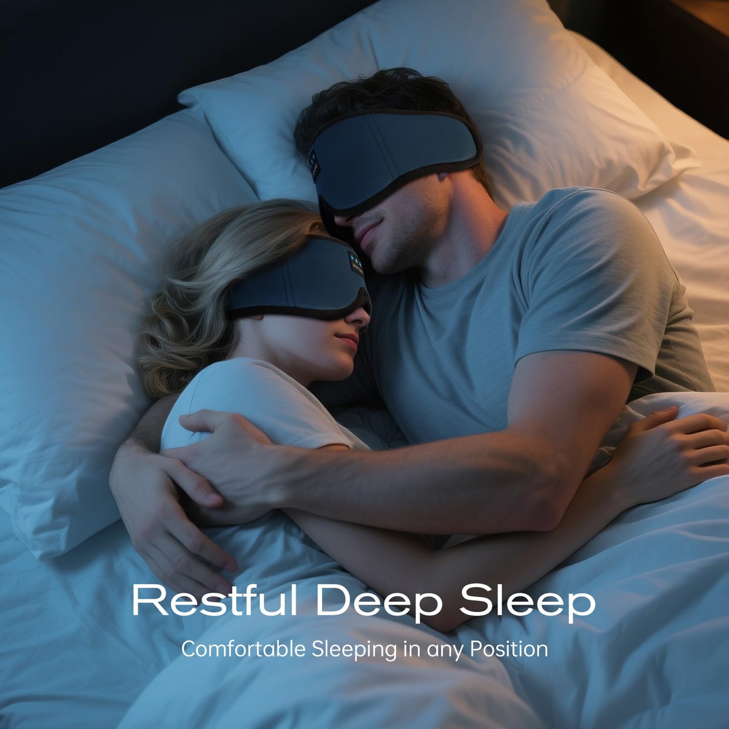 Bamboo Cotton Large Sleep Mask with Bluetooth Wireless Headphones - Blackout Eye Mask for Sleeping 3D Contoured Sleep Eye Cover Headband Ear Plugs Low Noise Hook for Men Women Better Experience (Grey)