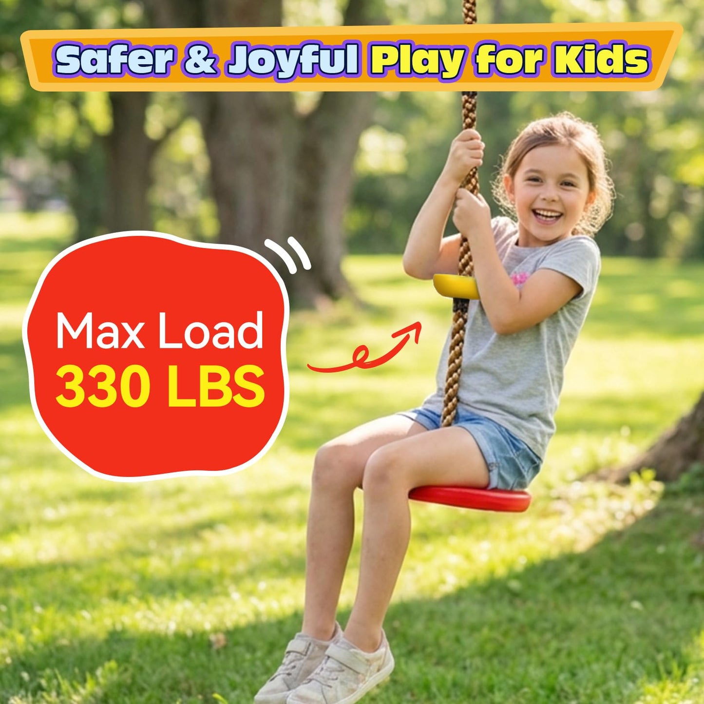 HeyZoo Tree Swing for Kids 330LB Capacity, Climbing Rope with Platforms and Disc Swing Seat Set Outdoor Backyard Playground Accessories with Carabiners and Thickened Strap, Green