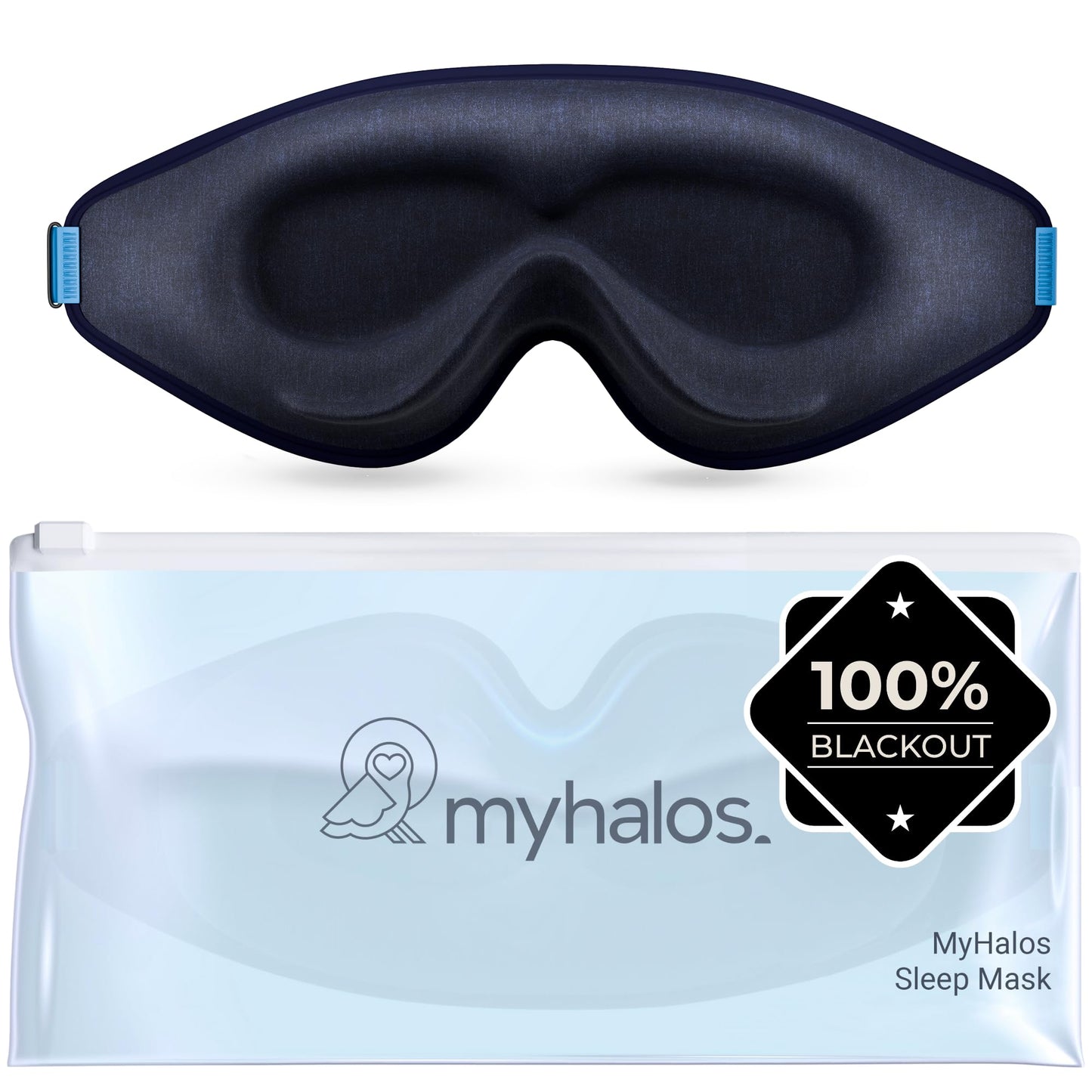 MyHalos® Sleep Mask – 3D Blackout Eye Mask for Women & Men, Side Sleepers, Zero Pressure Memory Foam Eyelash Friendly, Breathable,Award-Winning Sleep Aid for Travel (Black, 1 Count (Pack of 1)
