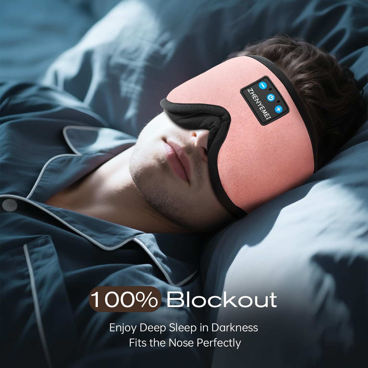 Bamboo Cotton Large Sleep Mask with Bluetooth Wireless Headphones - Blackout Eye Mask for Sleeping 3D Contoured Sleep Eye Cover Headband Ear Plugs Low Noise Hook for Men Women Better Experience (Grey)